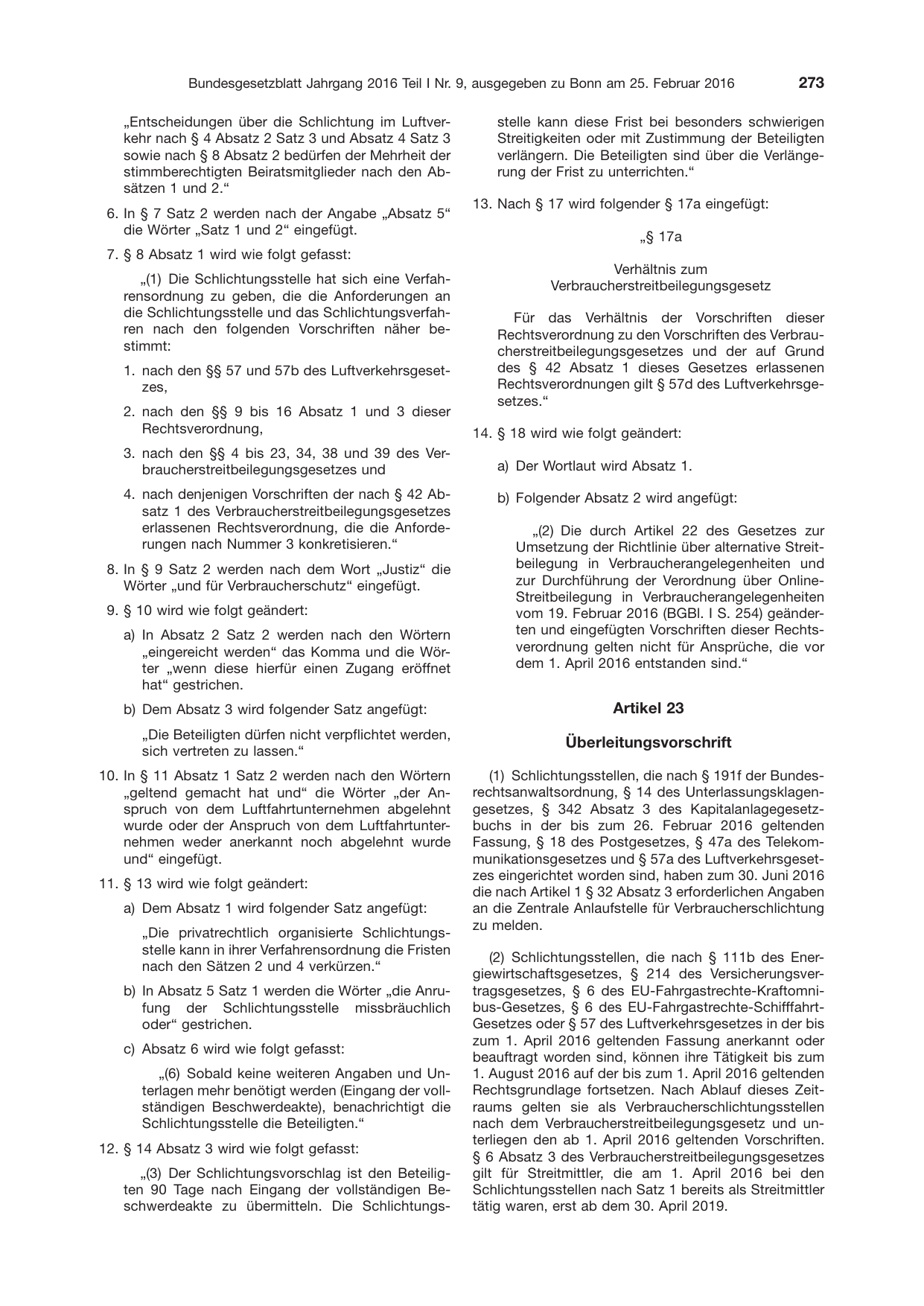 BGBl. 2016, Seite 273 — Originalseite als Abbildung