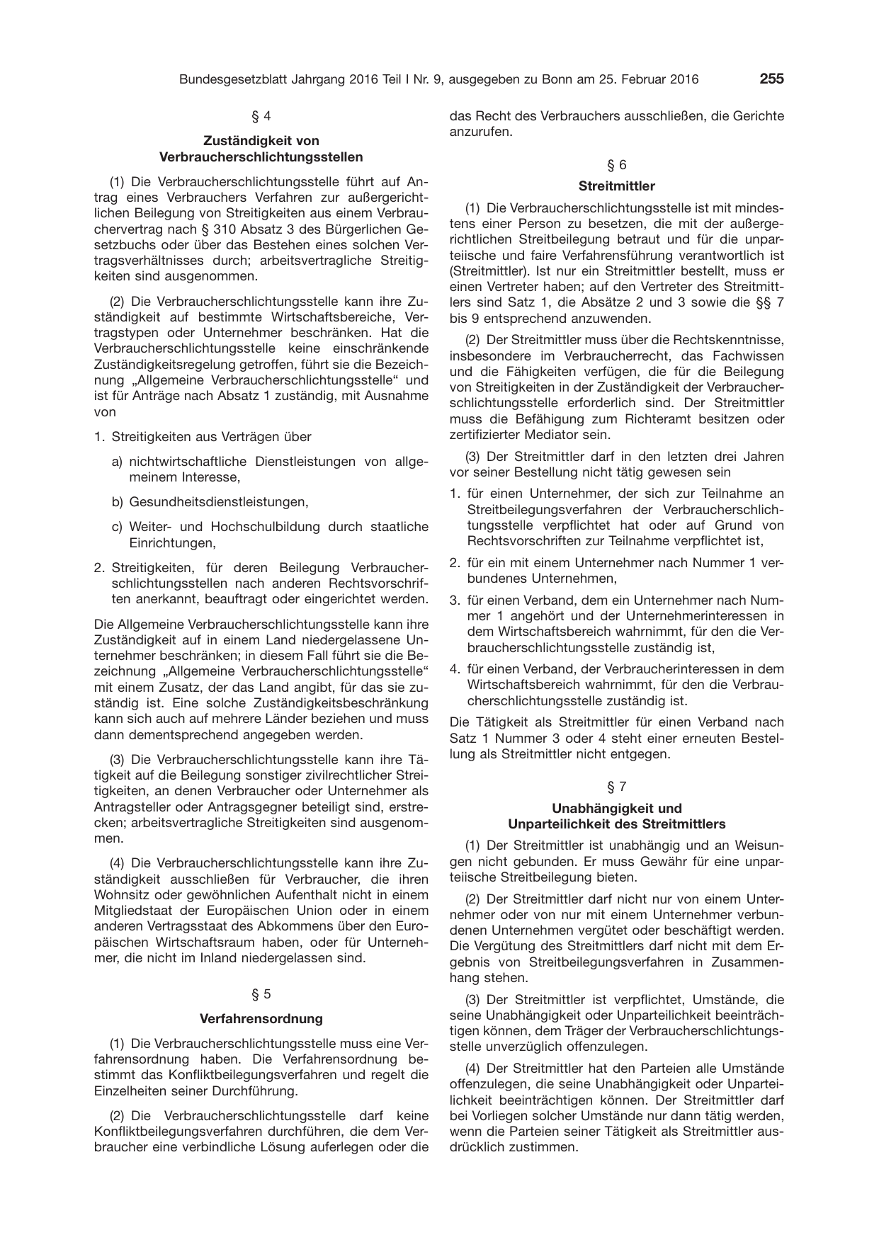 BGBl. 2016, Seite 255 — Originalseite als Abbildung