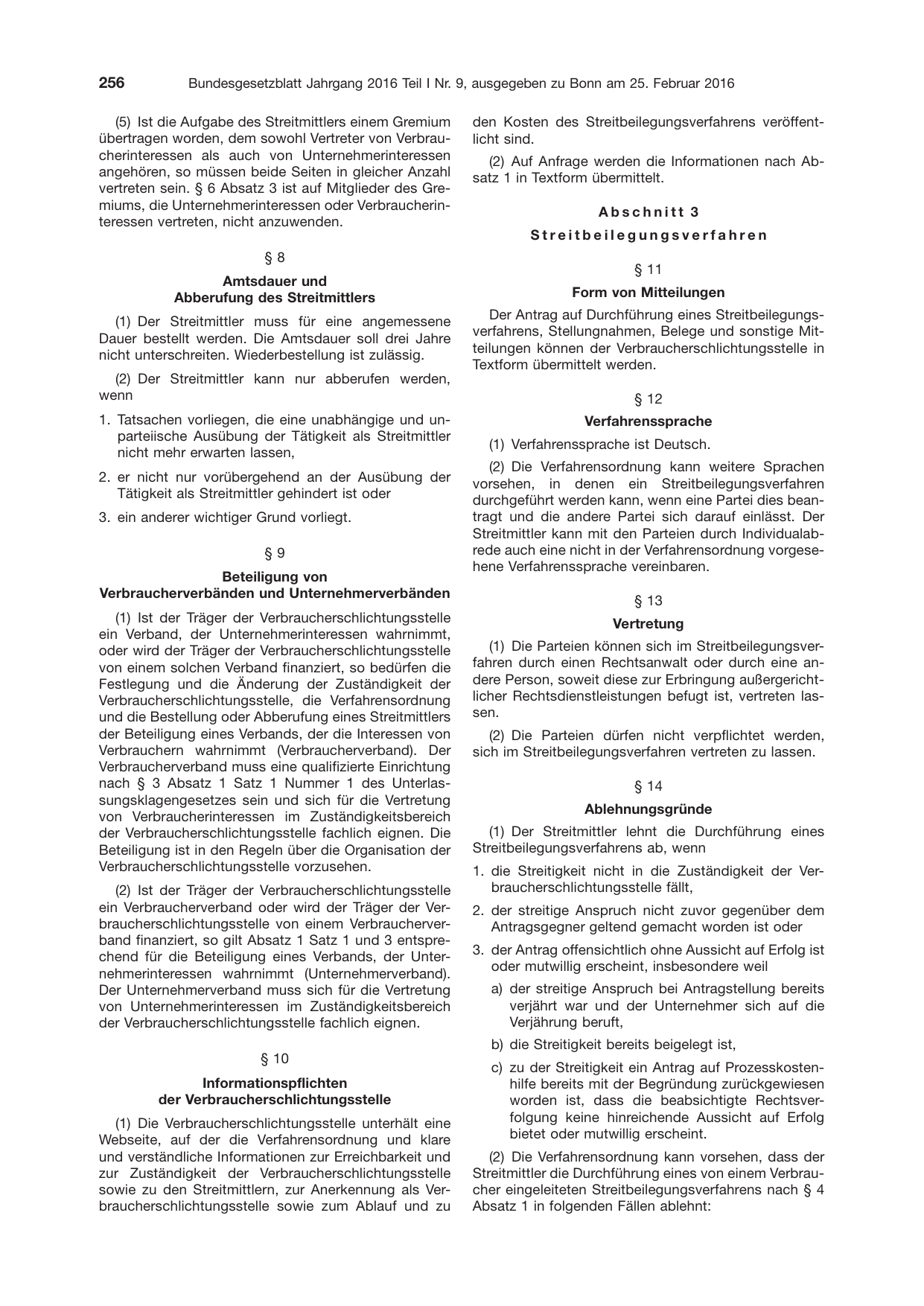BGBl. 2016, Seite 256 — Originalseite als Abbildung