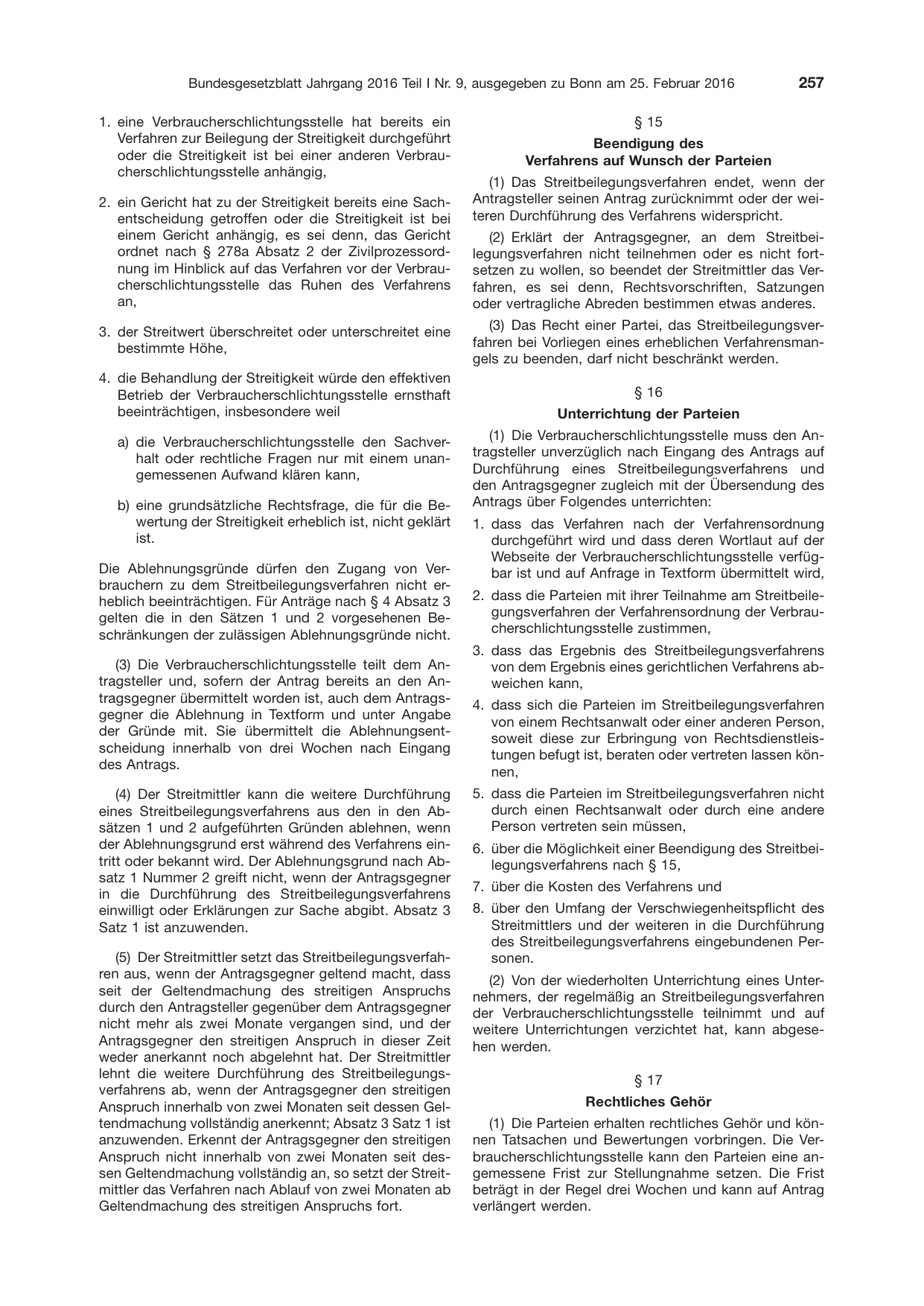 BGBl. 2016, Seite 257 — Originalseite als Abbildung