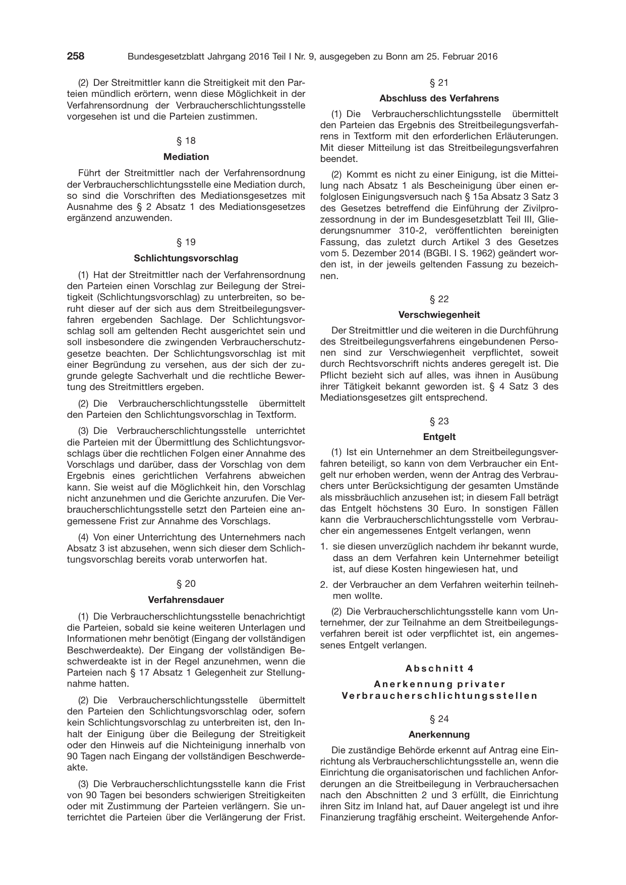 BGBl. 2016, Seite 258 — Originalseite als Abbildung