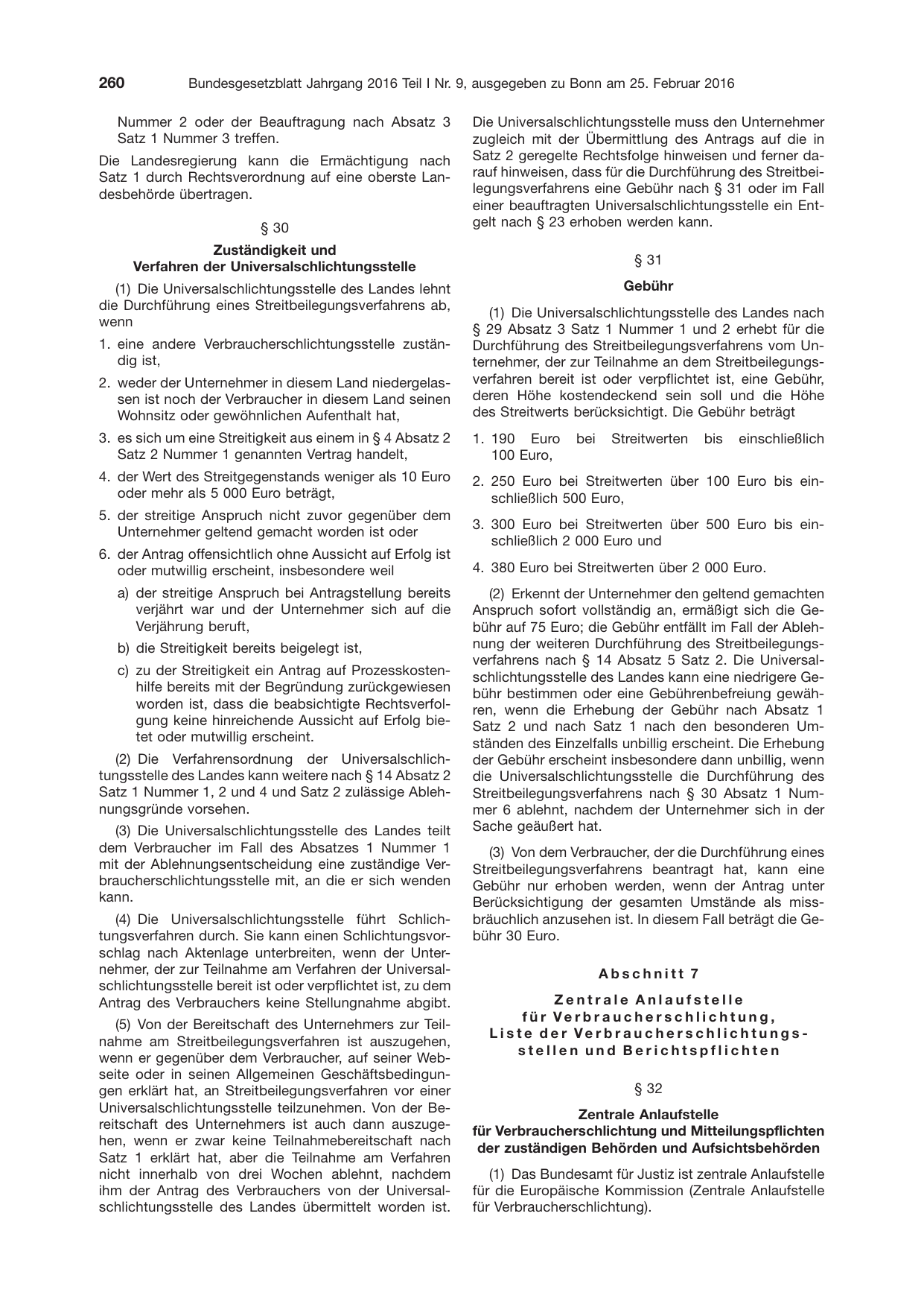 BGBl. 2016, Seite 260 — Originalseite als Abbildung