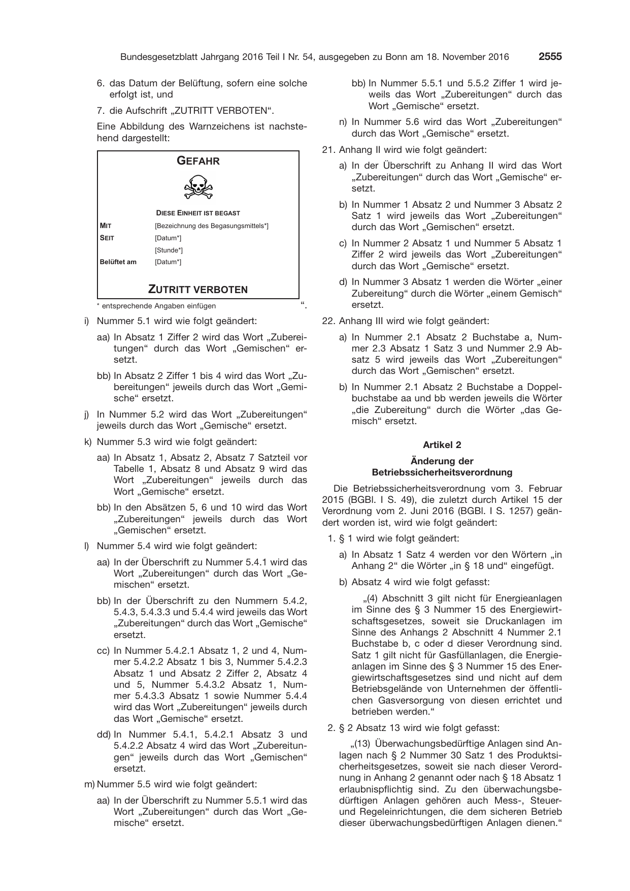 BGBl. 2016, Seite 2555 — Originalseite als Abbildung