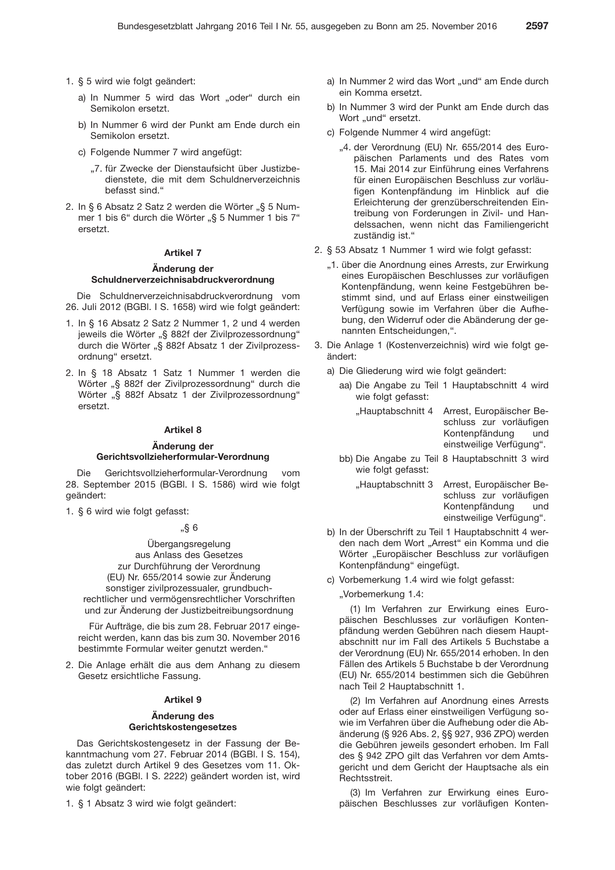 BGBl. 2016, Seite 2597 — Originalseite als Abbildung