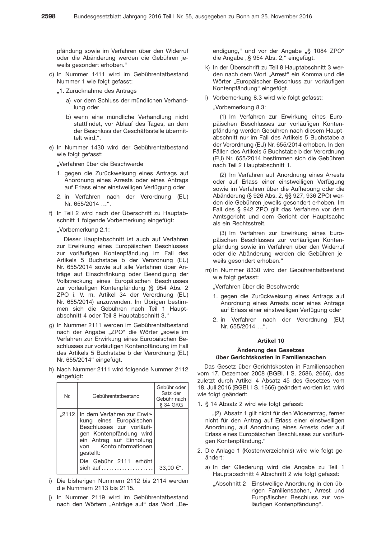 BGBl. 2016, Seite 2598 — Originalseite als Abbildung