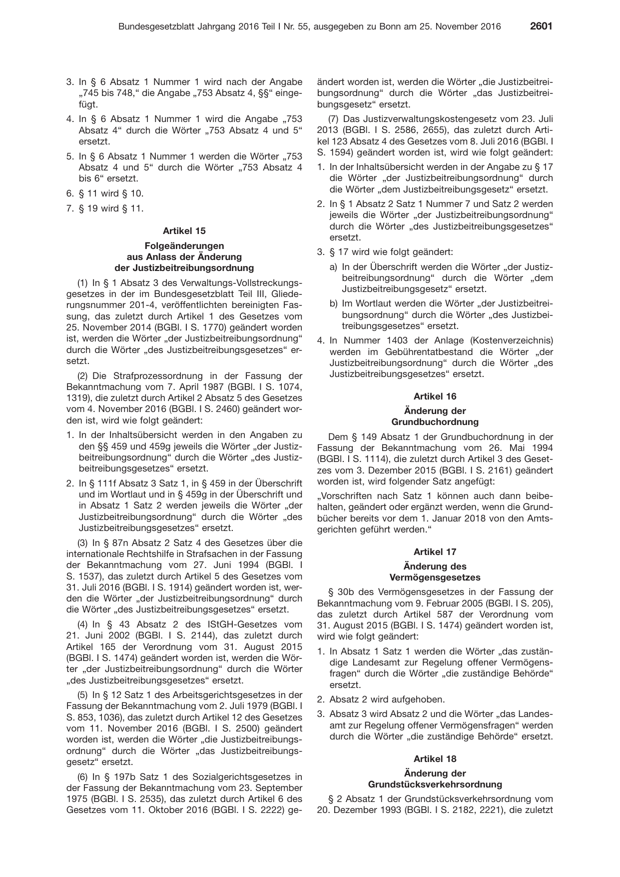 BGBl. 2016, Seite 2601 — Originalseite als Abbildung