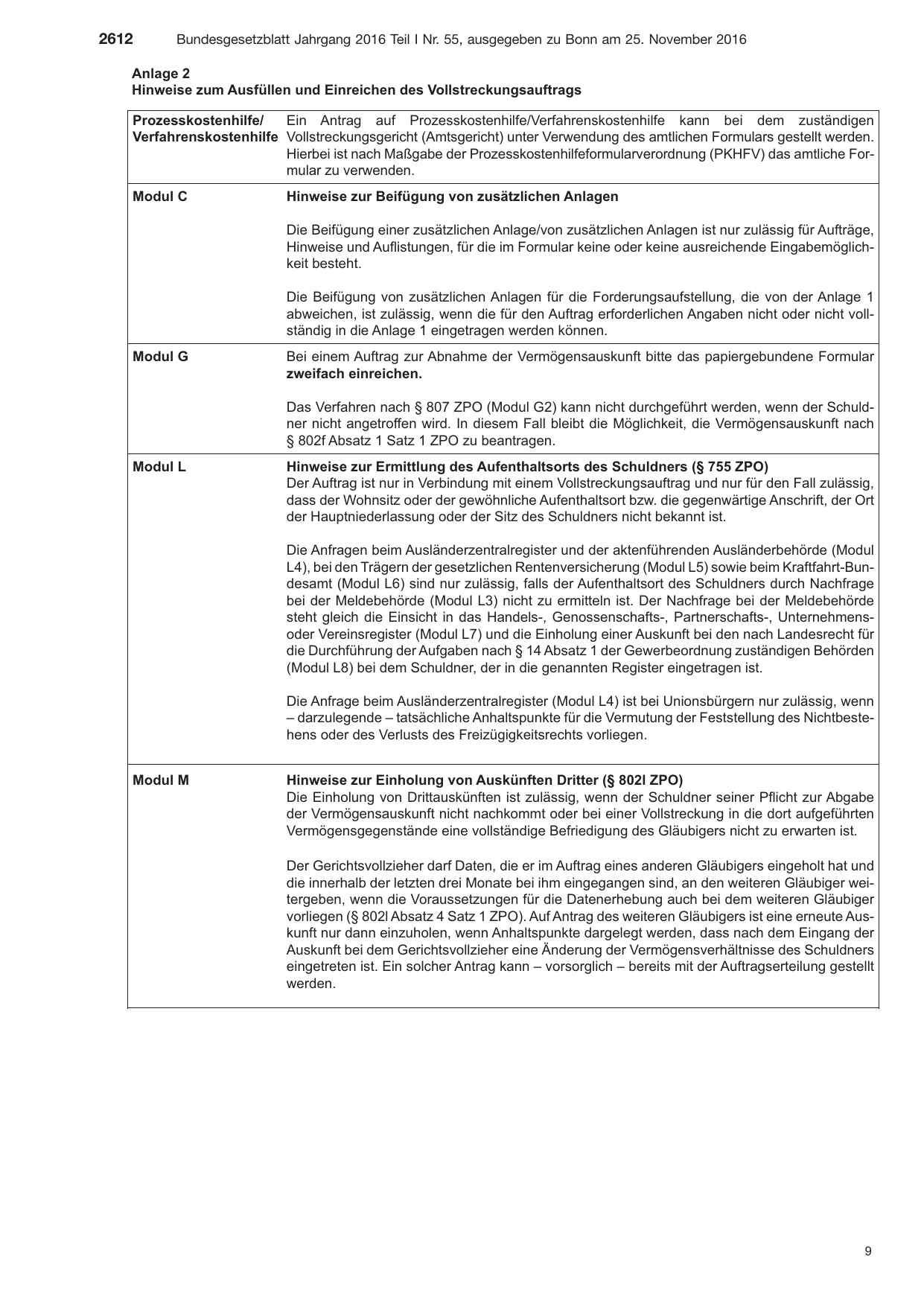 BGBl. 2016, Seite 2612 — Originalseite als Abbildung