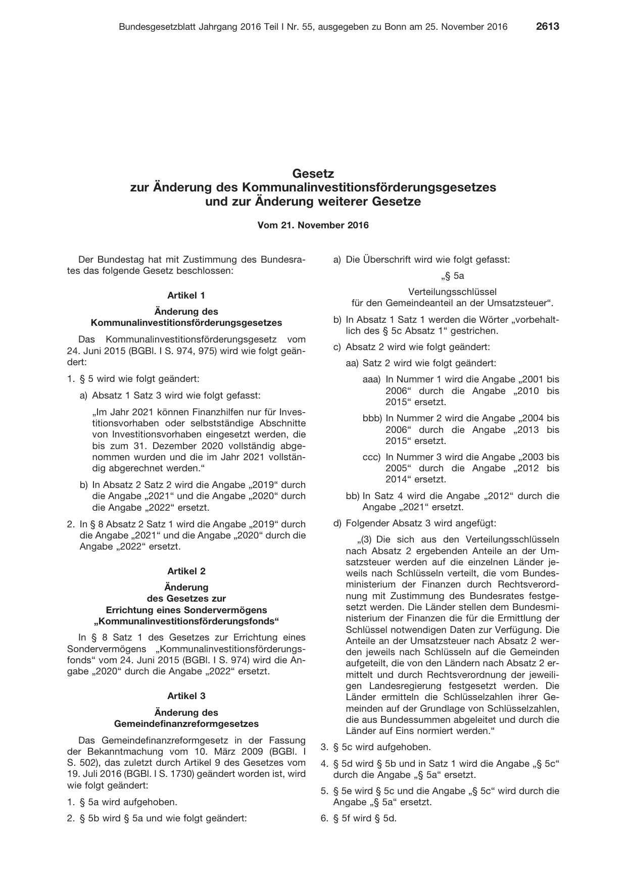 BGBl. 2016, Seite 2613 — Originalseite als Abbildung