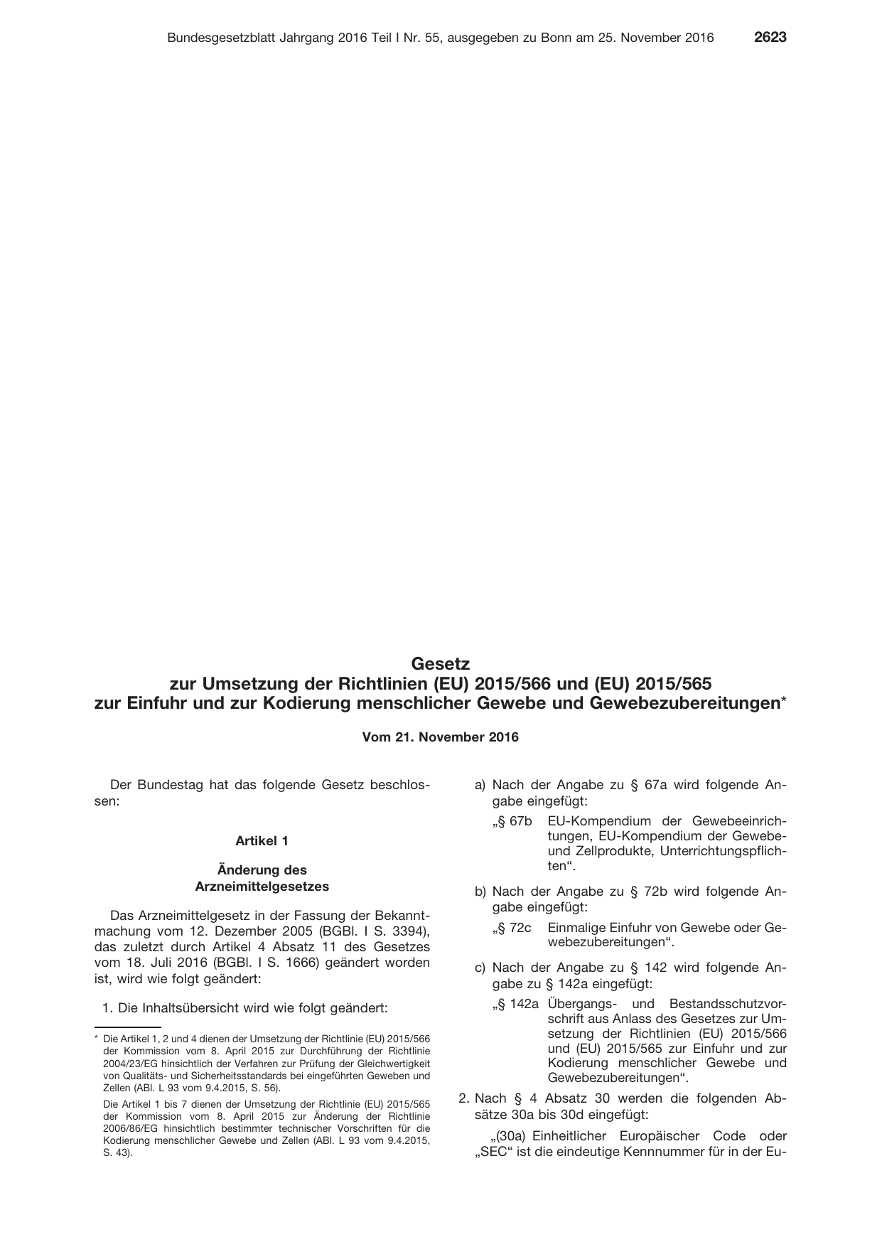 BGBl. 2016, Seite 2623 — Originalseite als Abbildung