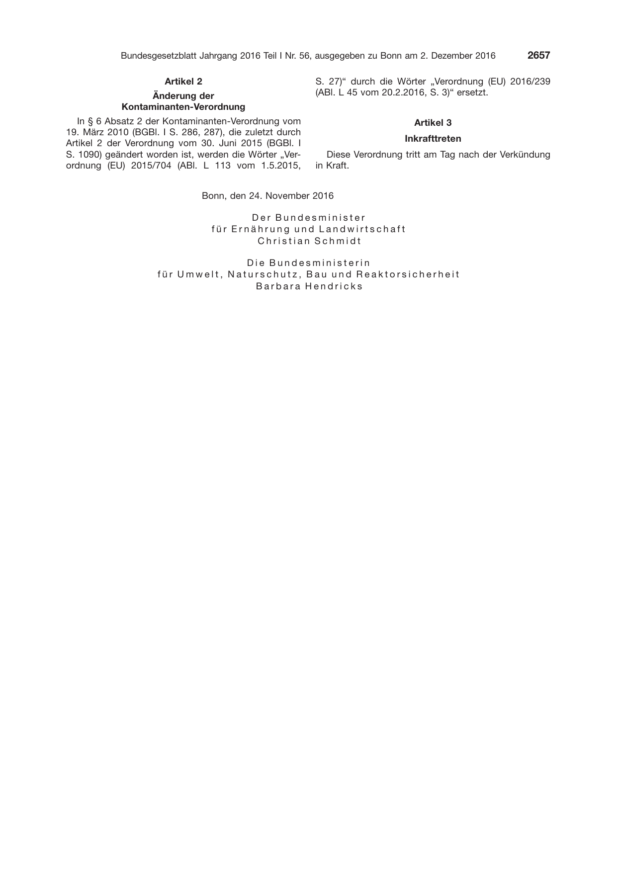 BGBl. 2016, Seite 2657 — Originalseite als Abbildung