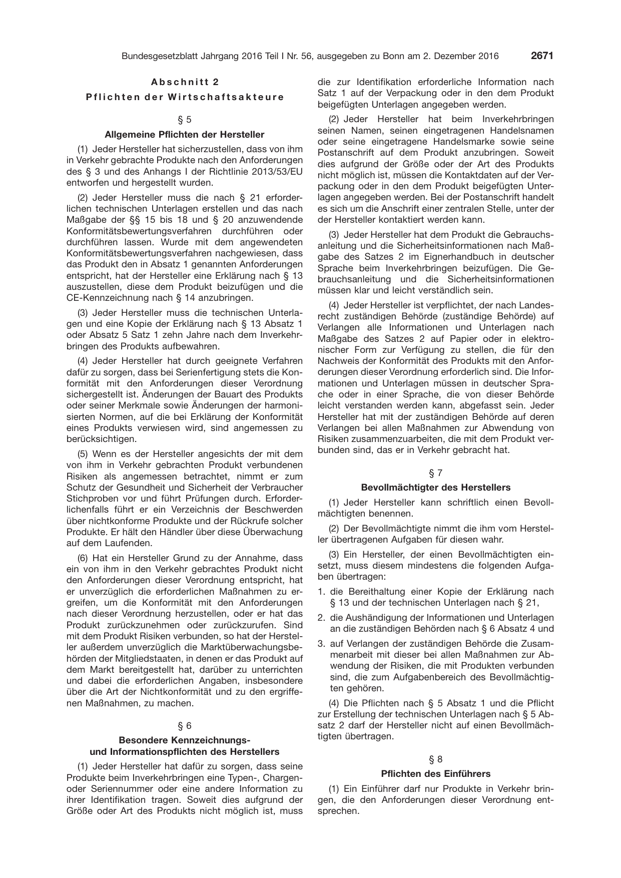 BGBl. 2016, Seite 2671 — Originalseite als Abbildung