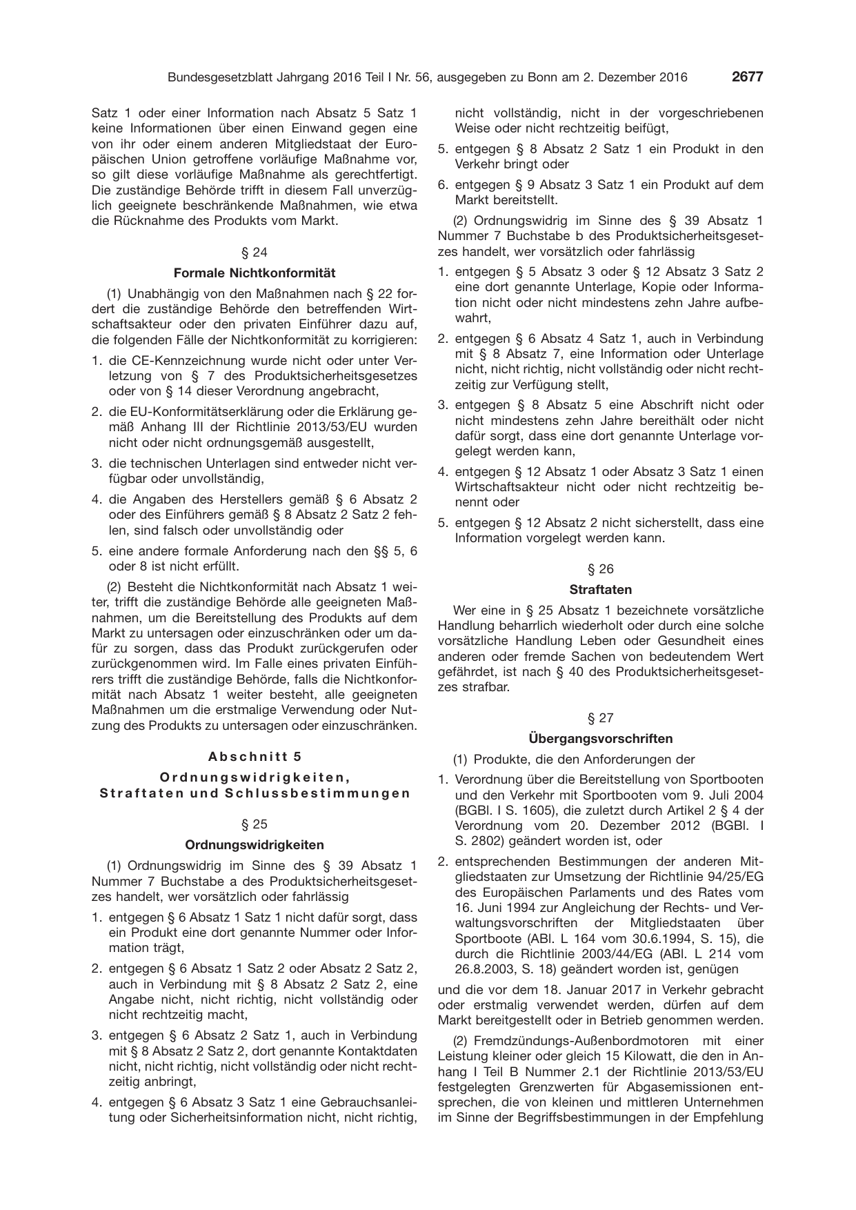 BGBl. 2016, Seite 2677 — Originalseite als Abbildung