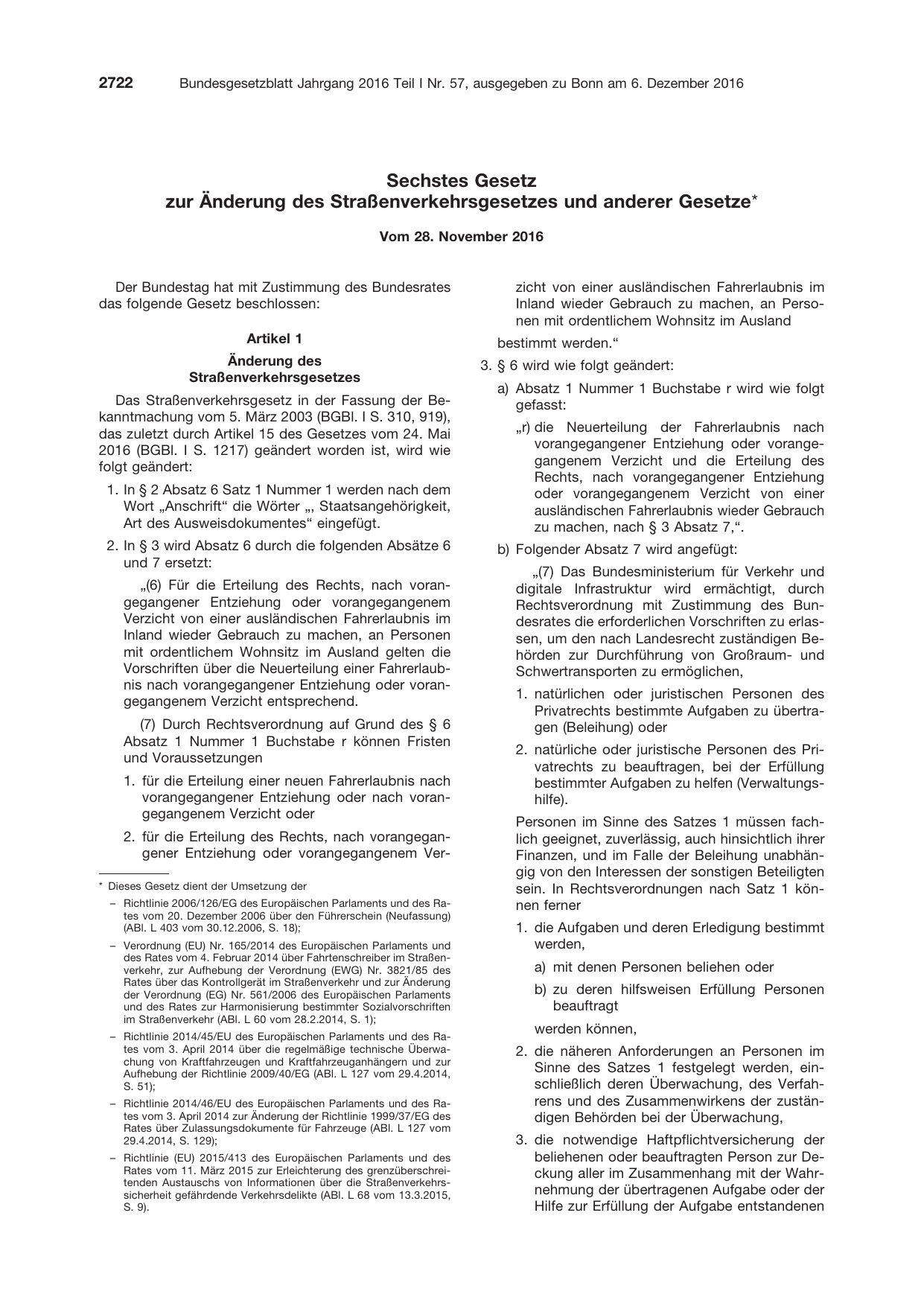 BGBl. 2016, Seite 2722 — Originalseite als Abbildung