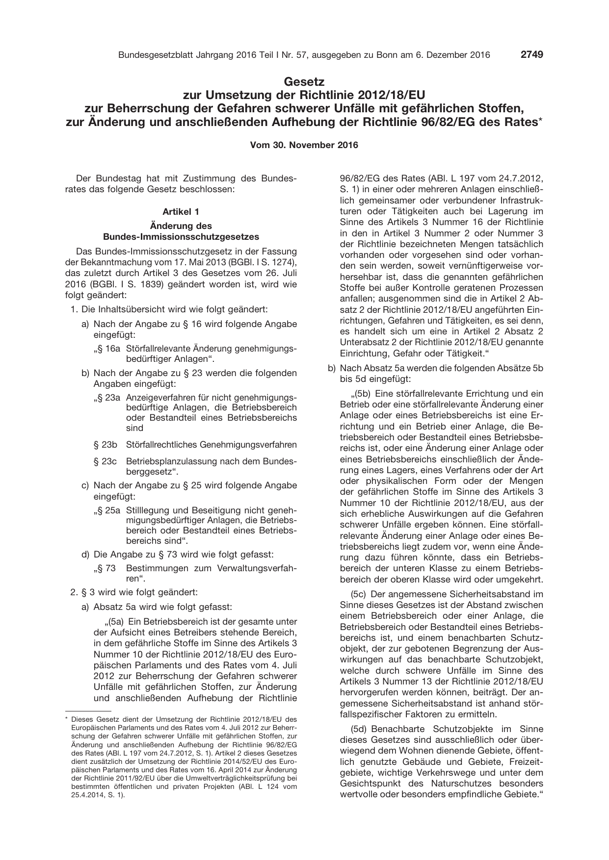 BGBl. 2016, Seite 2749 — Originalseite als Abbildung