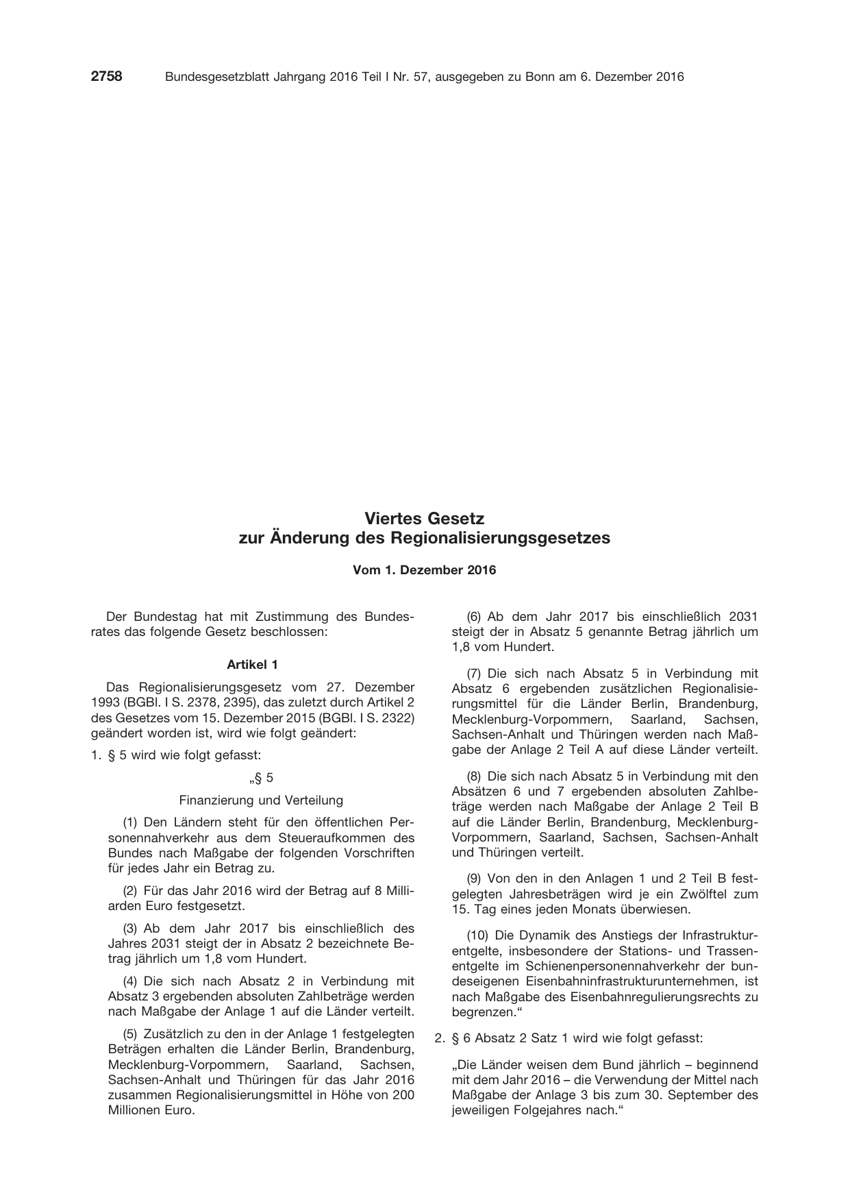 BGBl. 2016, Seite 2758 — Originalseite als Abbildung