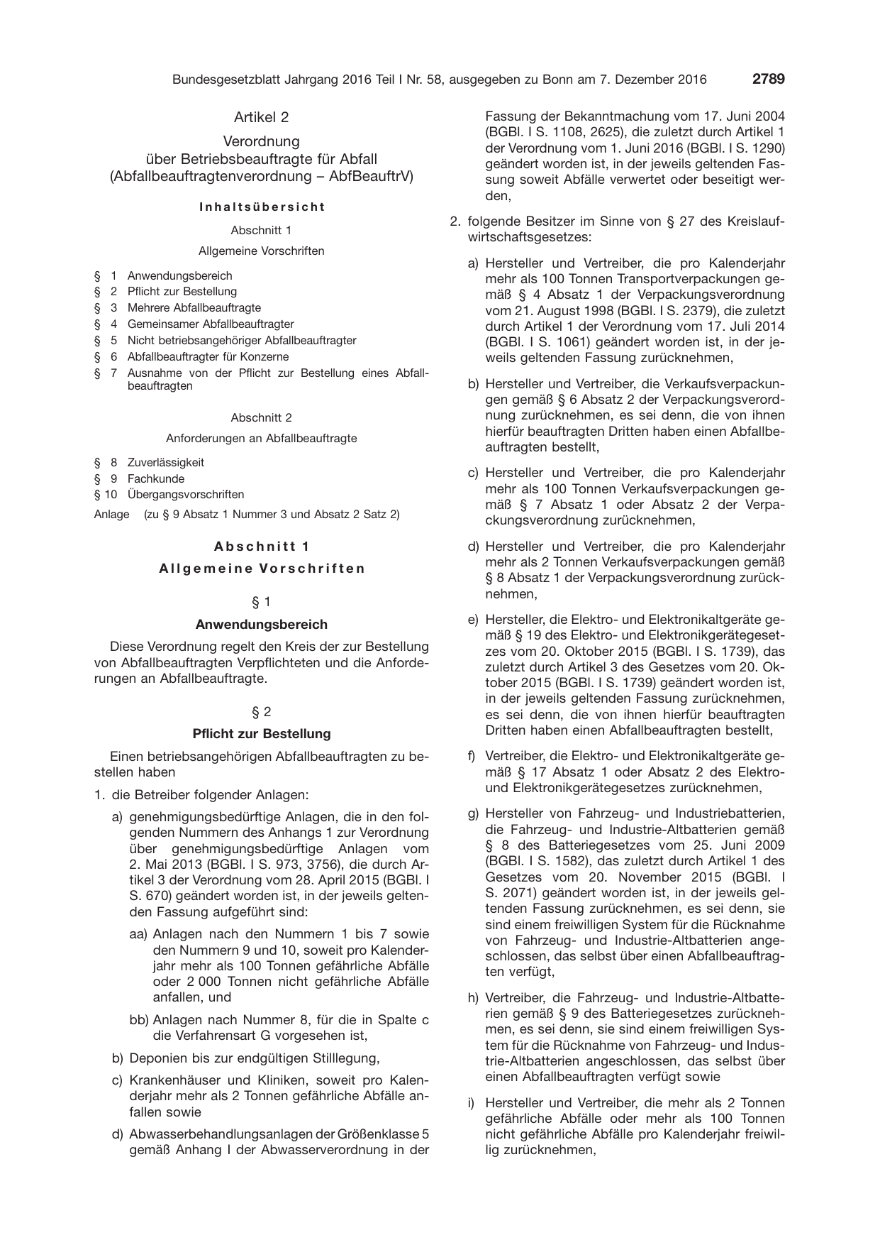 BGBl. 2016, Seite 2789 — Originalseite als Abbildung