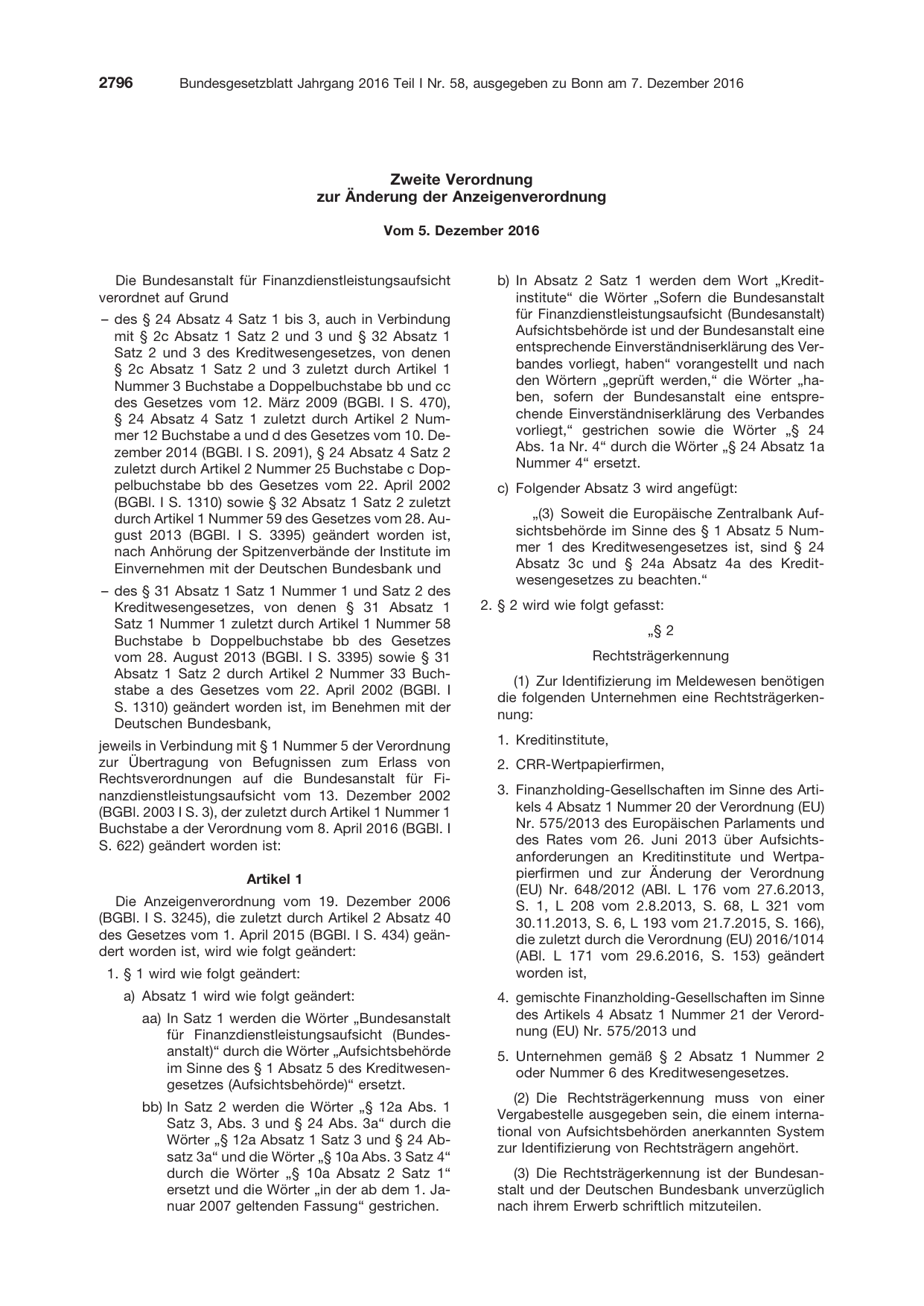 BGBl. 2016, Seite 2796 — Originalseite als Abbildung