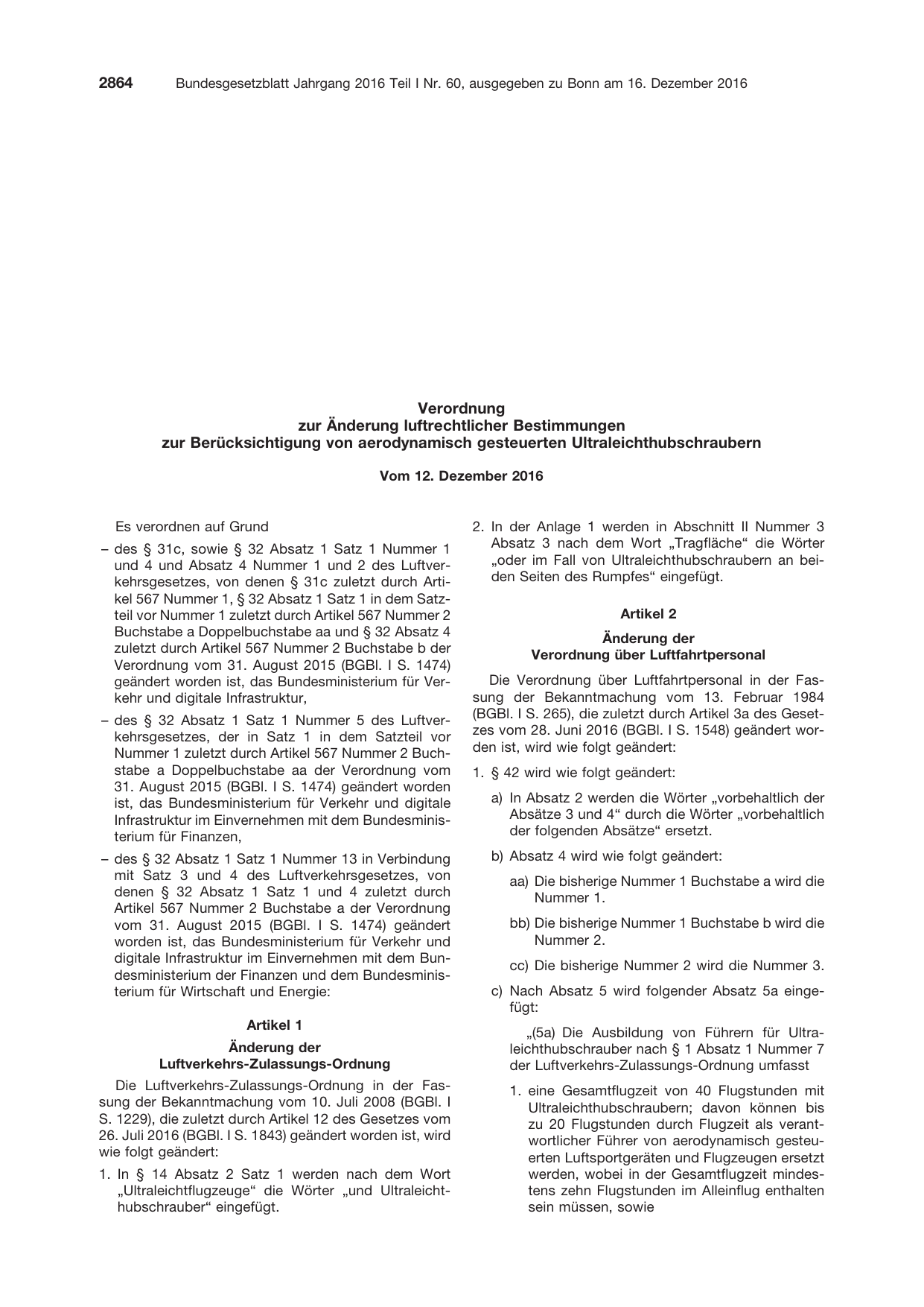 BGBl. 2016, Seite 2864 — Originalseite als Abbildung