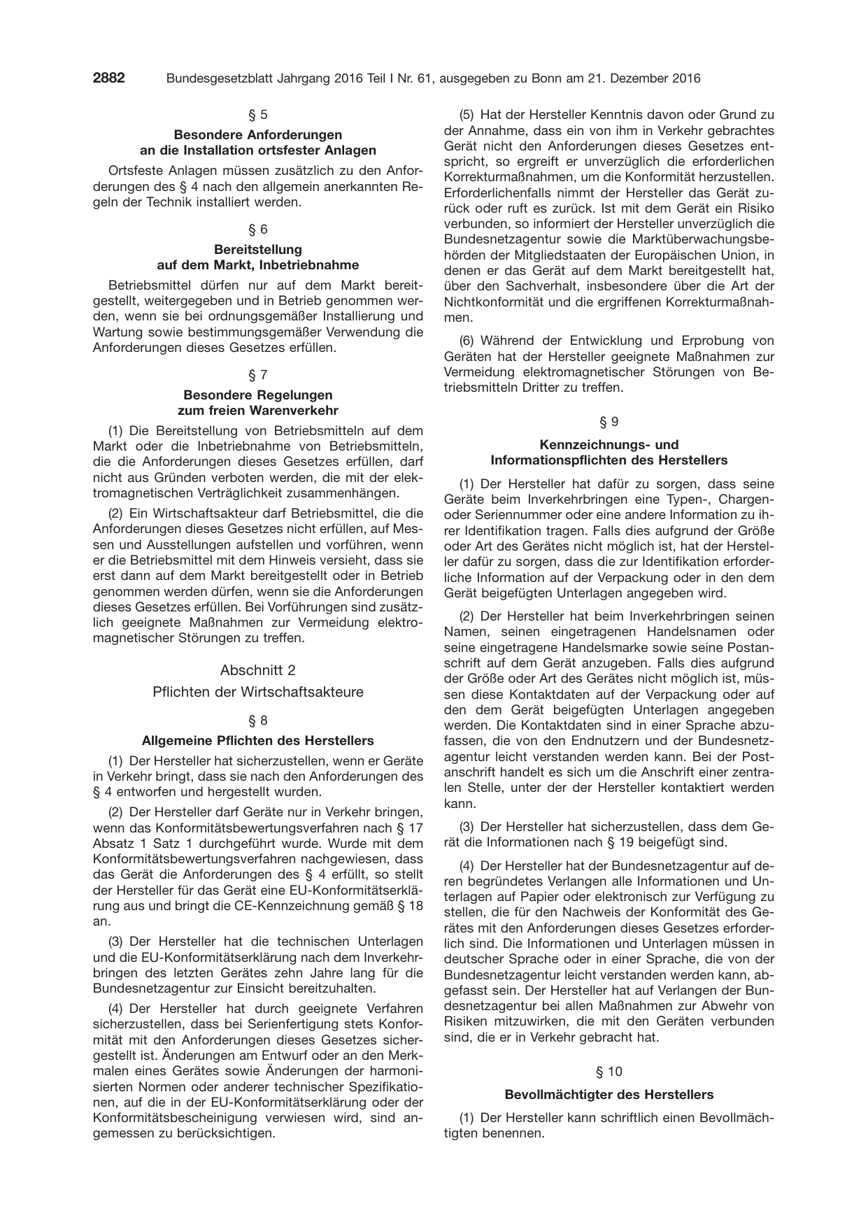 BGBl. 2016, Seite 2882 — Originalseite als Abbildung