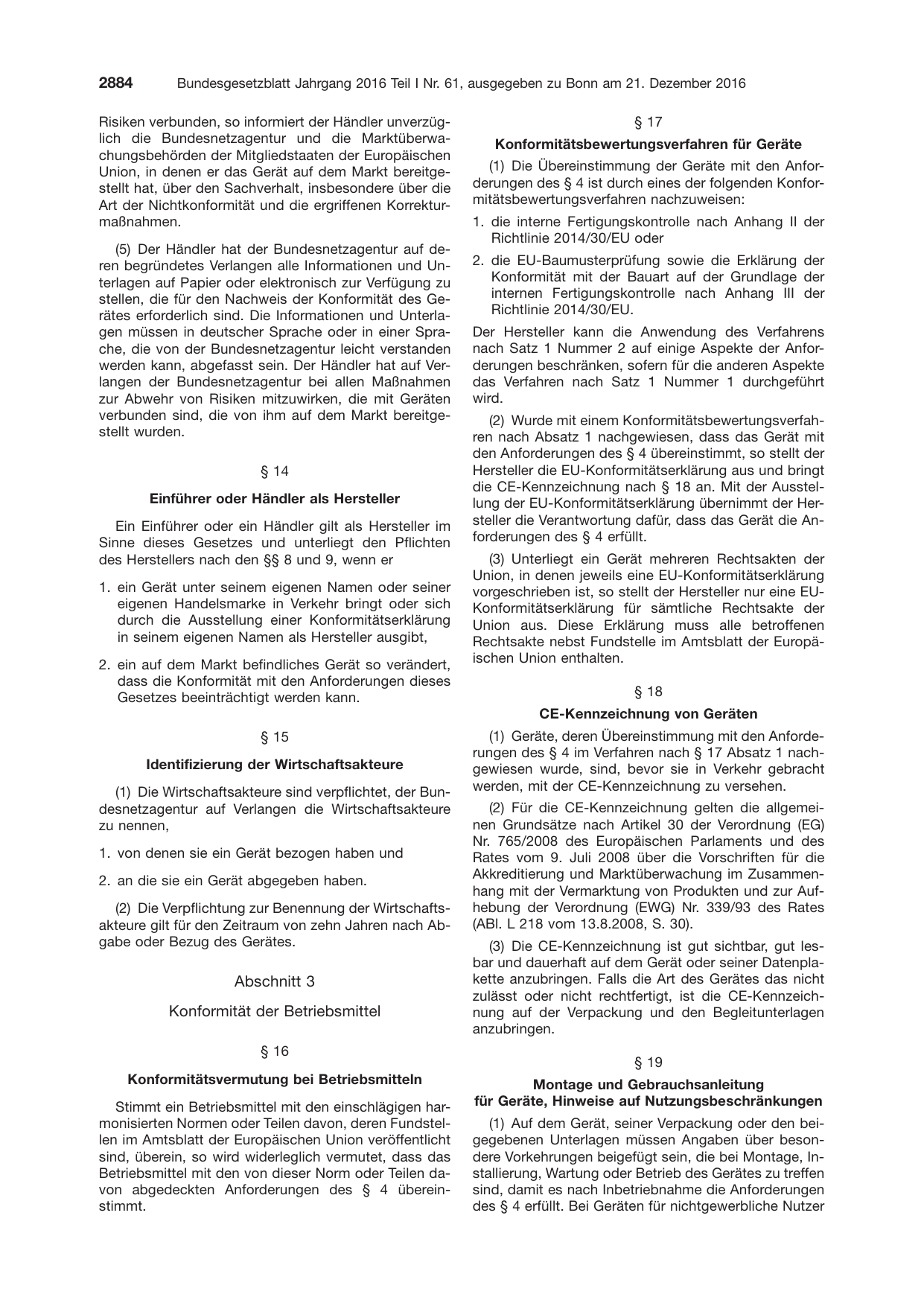 BGBl. 2016, Seite 2884 — Originalseite als Abbildung