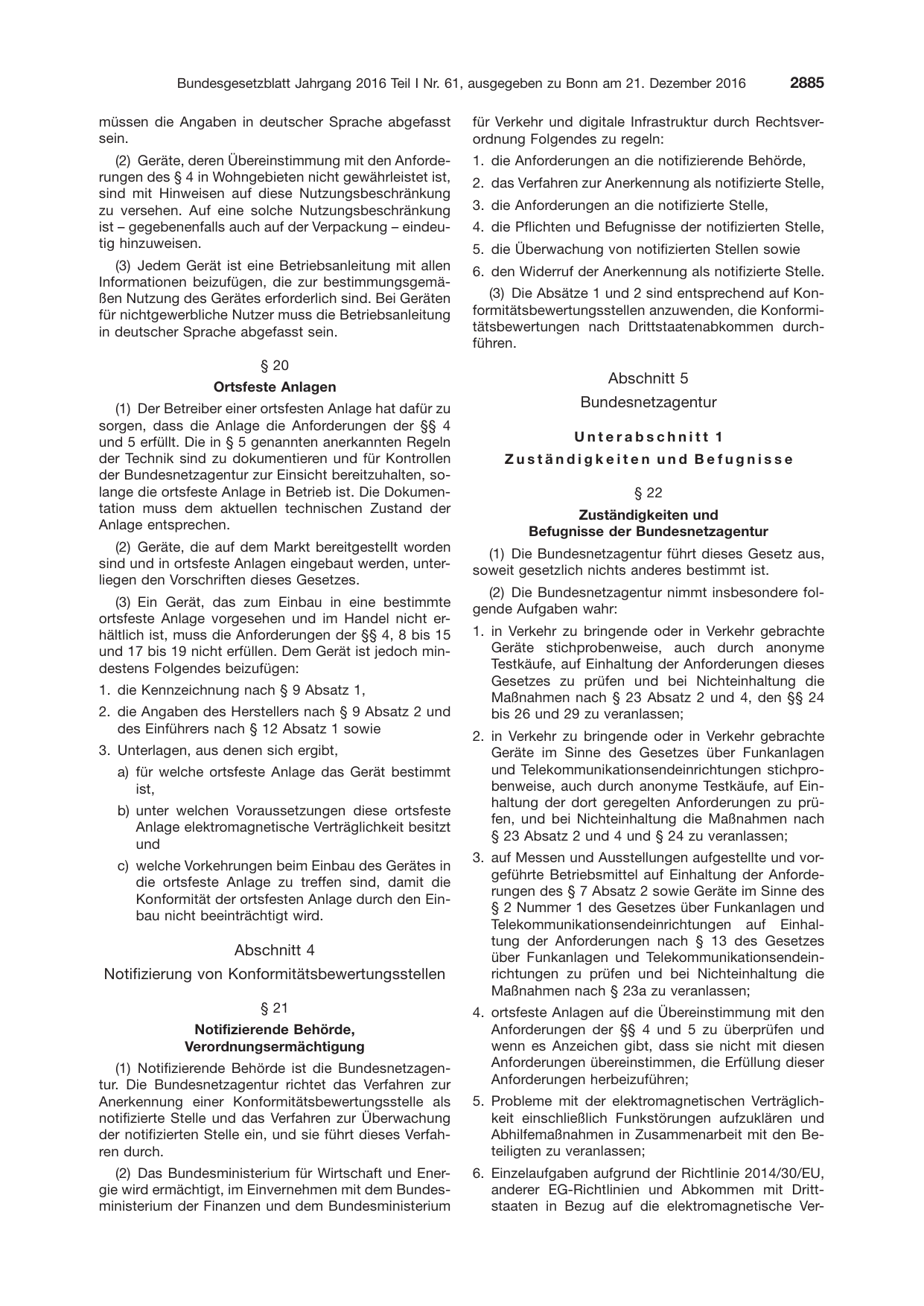 BGBl. 2016, Seite 2885 — Originalseite als Abbildung