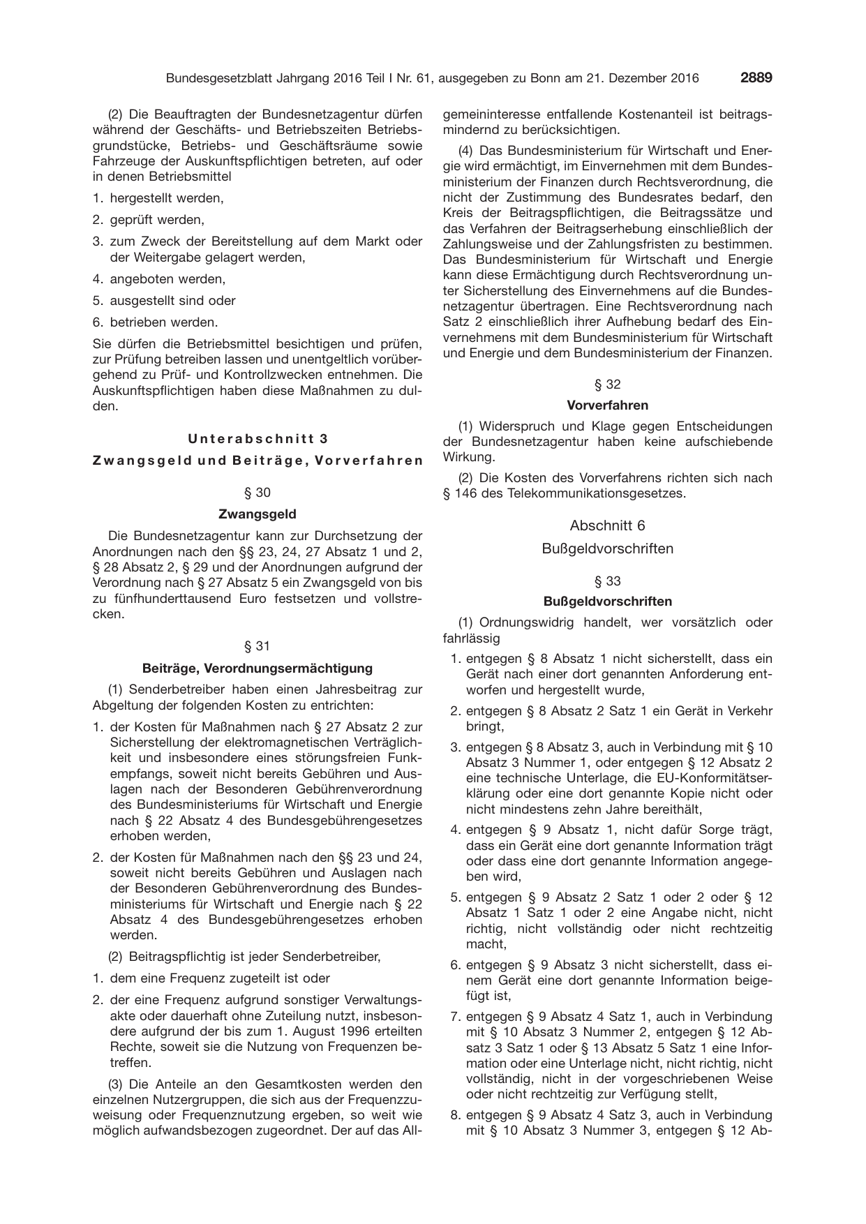 BGBl. 2016, Seite 2889 — Originalseite als Abbildung