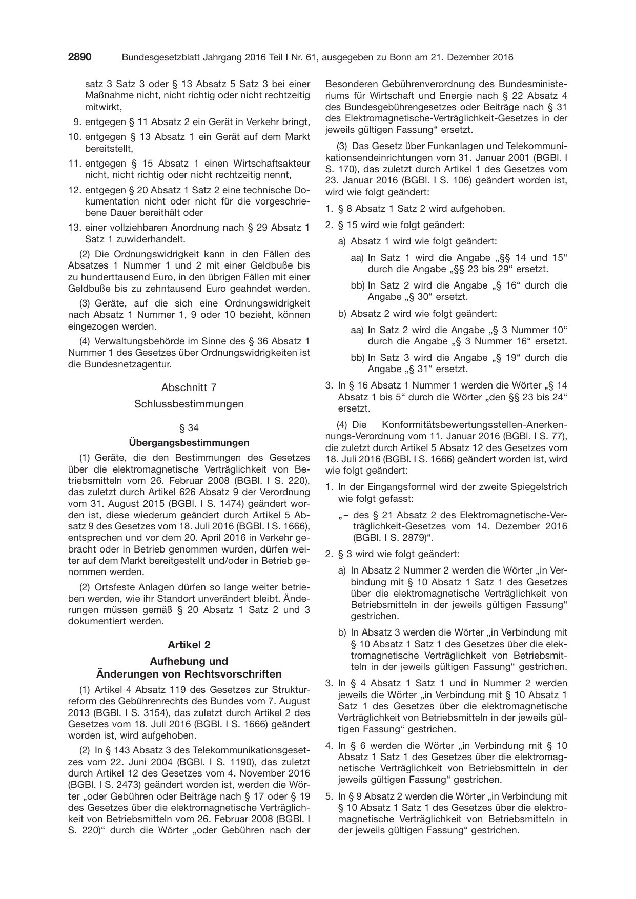 BGBl. 2016, Seite 2890 — Originalseite als Abbildung