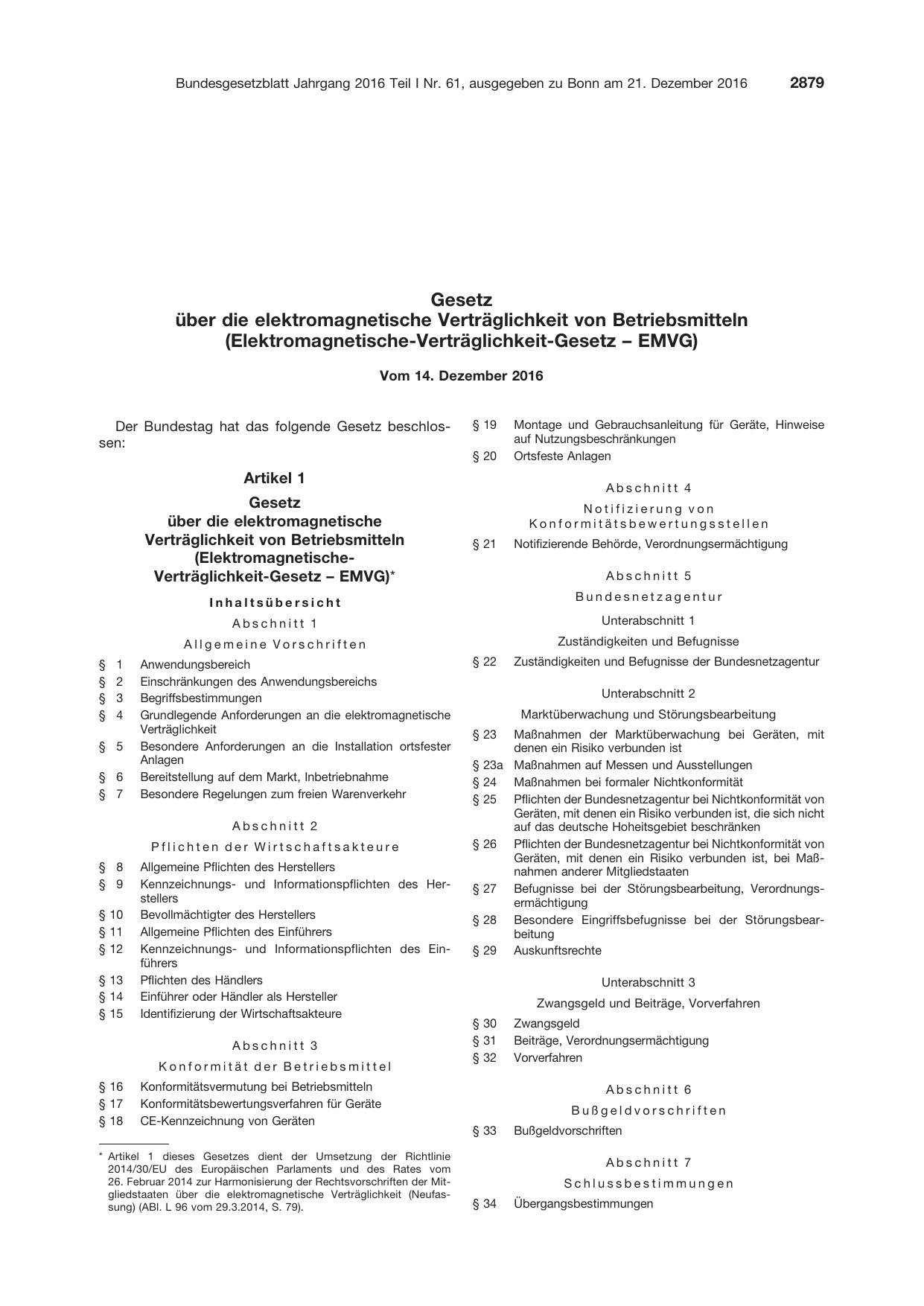 BGBl. 2016, Seite 2879 — Originalseite als Abbildung