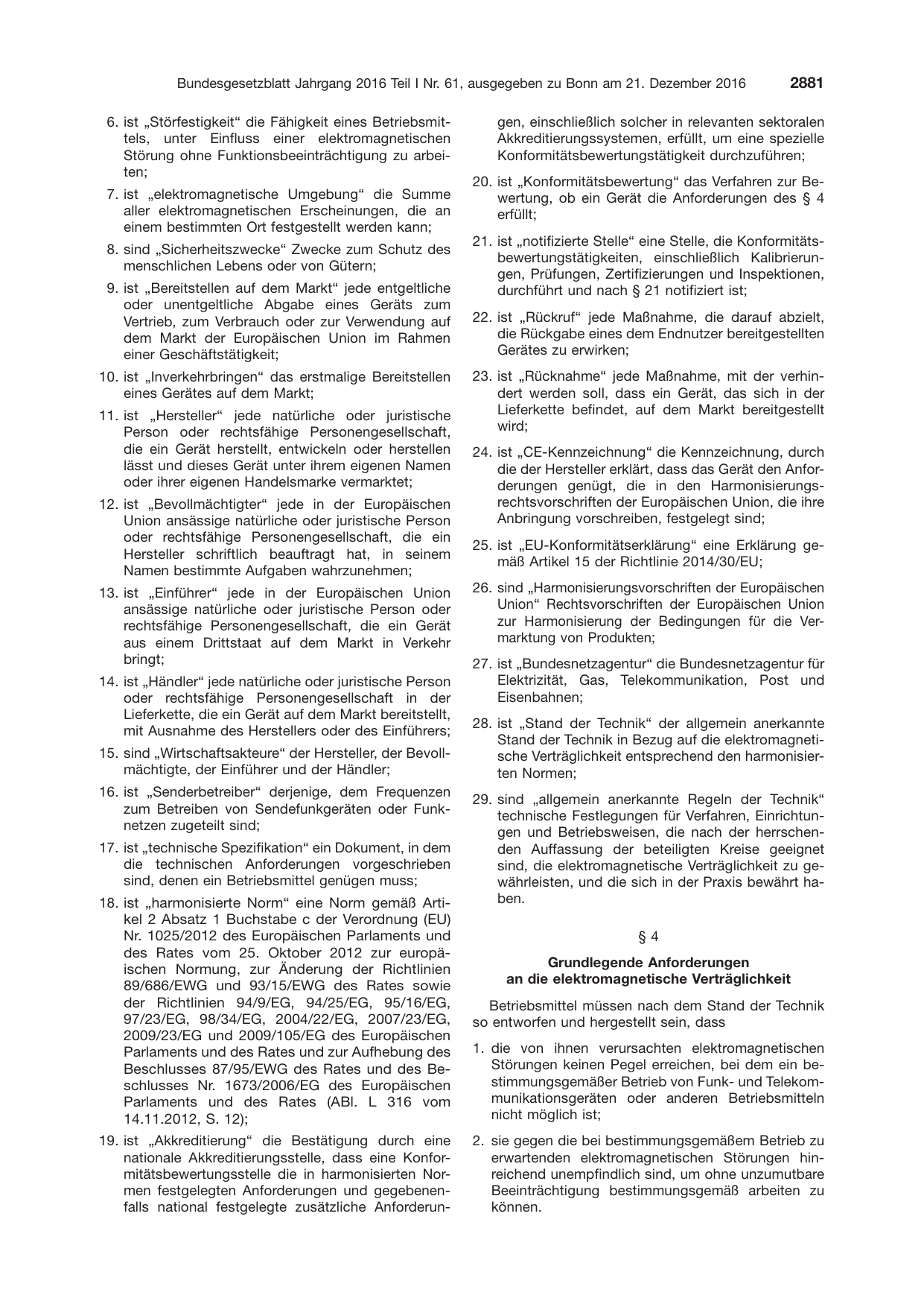 BGBl. 2016, Seite 2881 — Originalseite als Abbildung