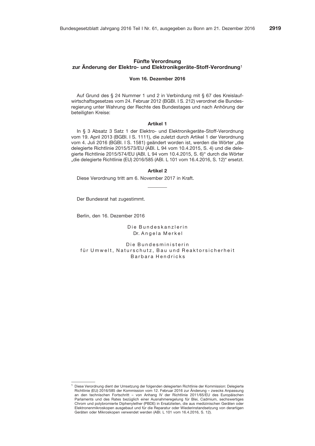 BGBl. 2016, Seite 2919 — Originalseite als Abbildung