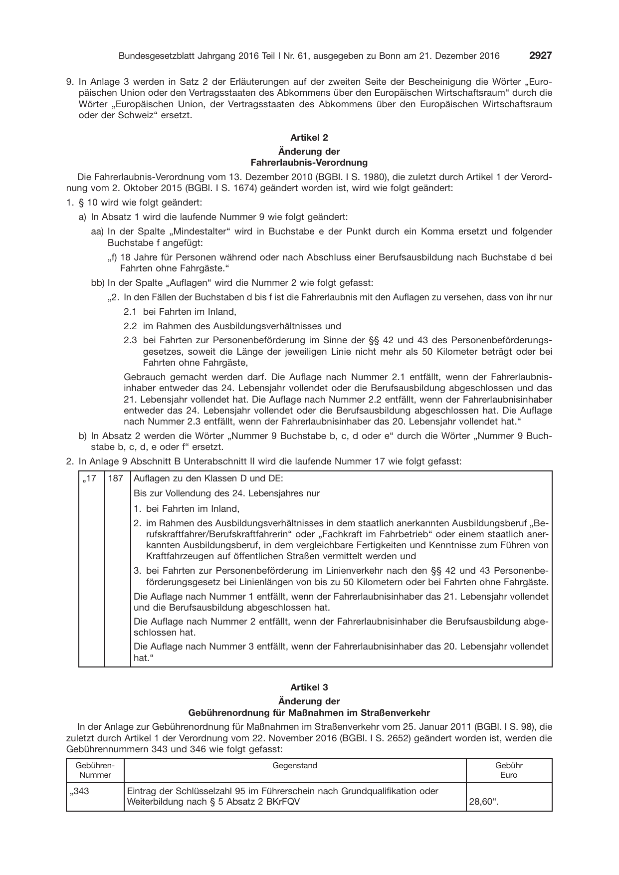 BGBl. 2016, Seite 2927 — Originalseite als Abbildung