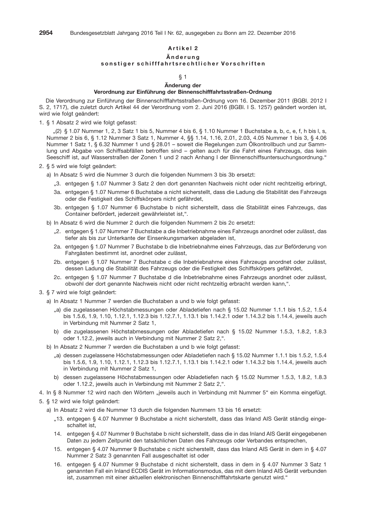 BGBl. 2016, Seite 2954 — Originalseite als Abbildung