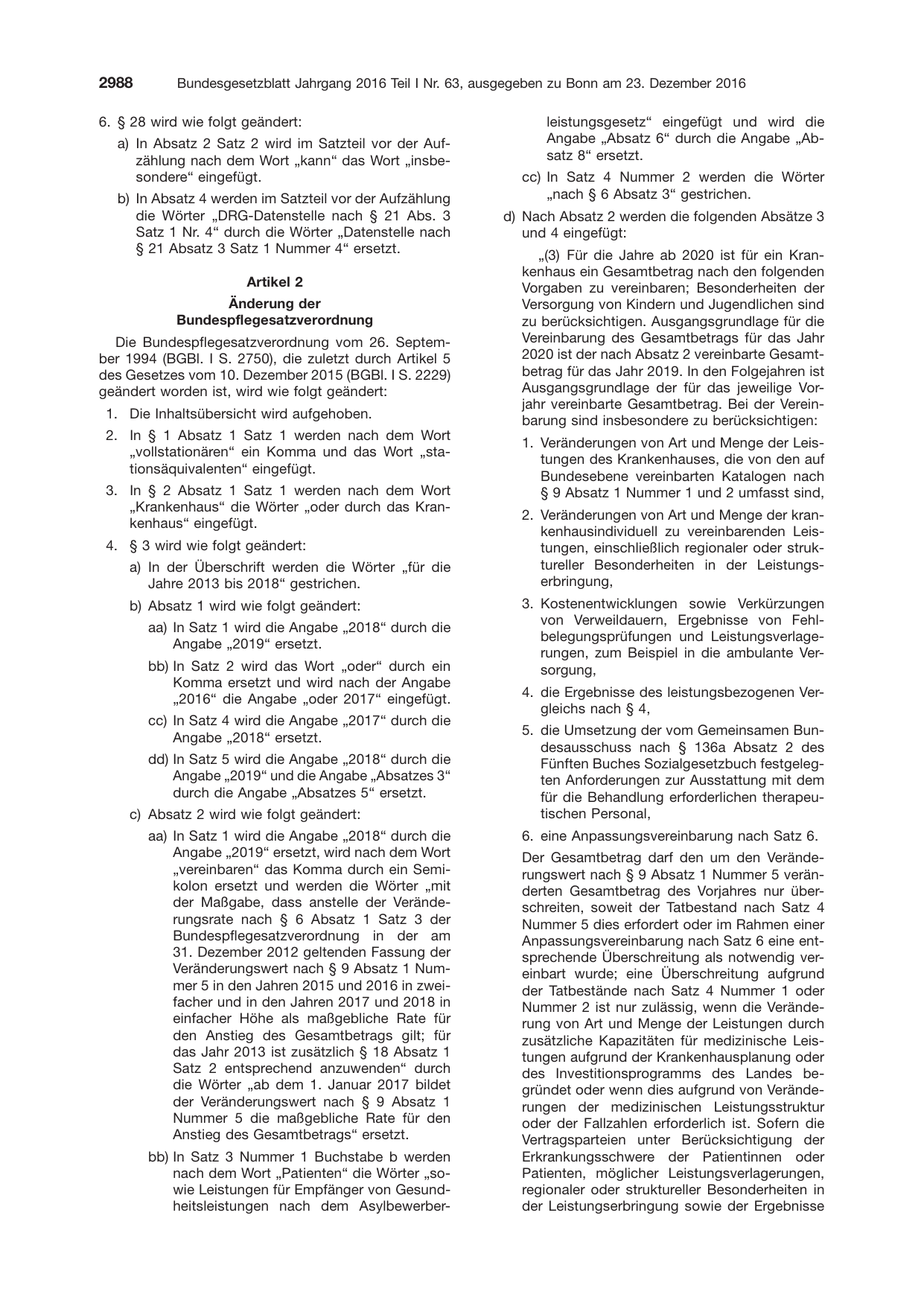 BGBl. 2016, Seite 2988 — Originalseite als Abbildung