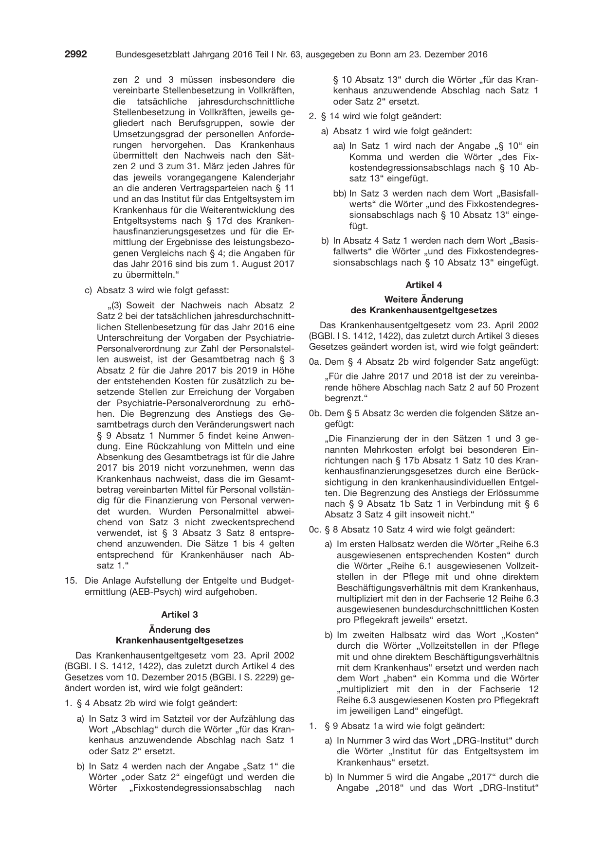 BGBl. 2016, Seite 2992 — Originalseite als Abbildung
