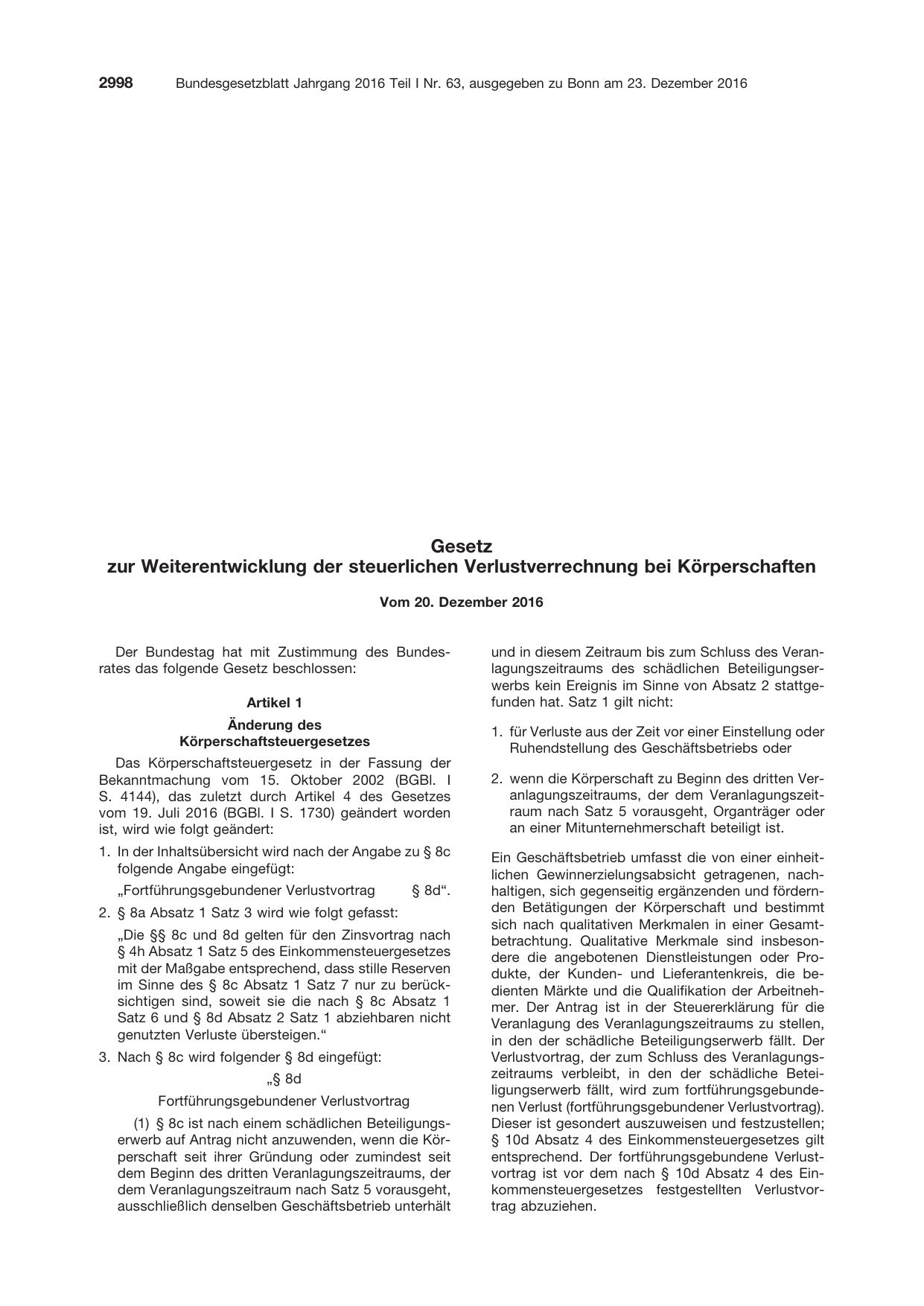 BGBl. 2016, Seite 2998 — Originalseite als Abbildung