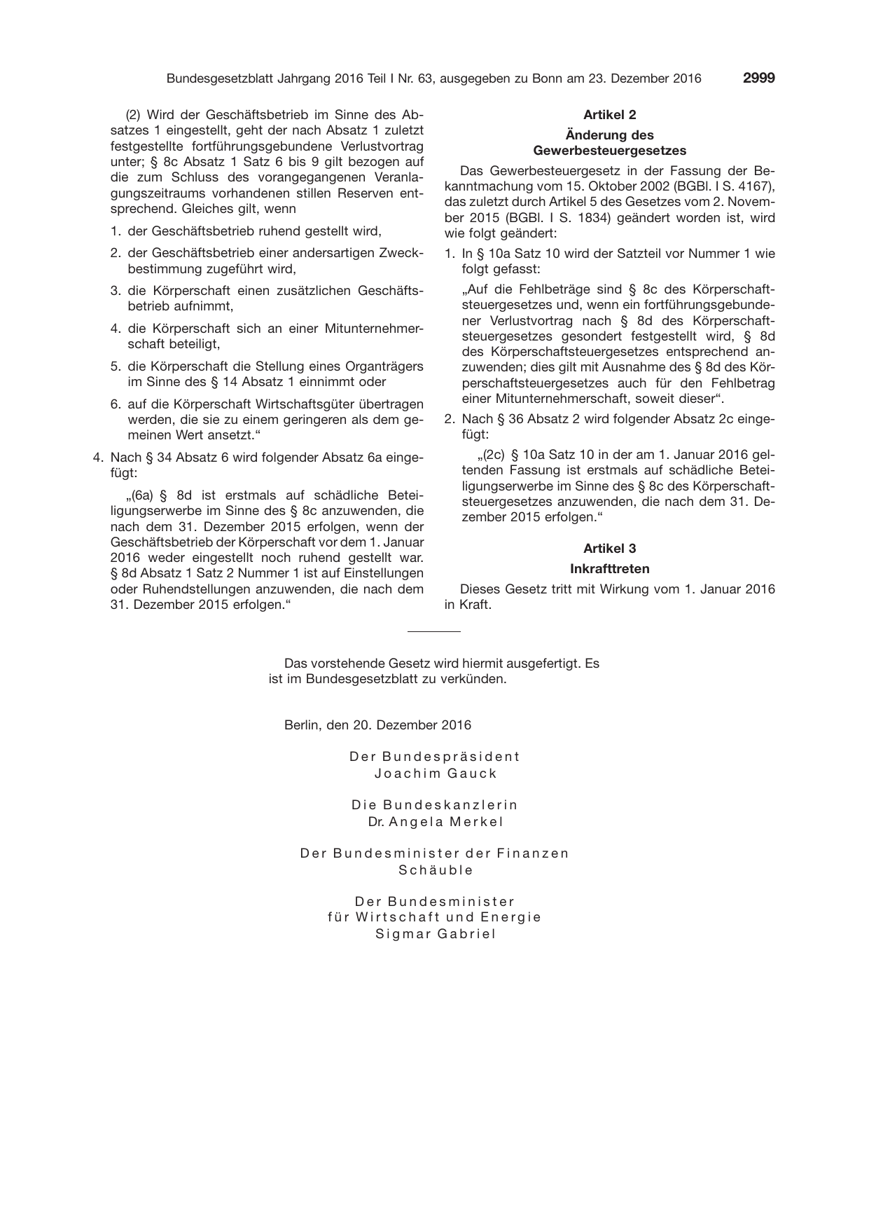 BGBl. 2016, Seite 2999 — Originalseite als Abbildung