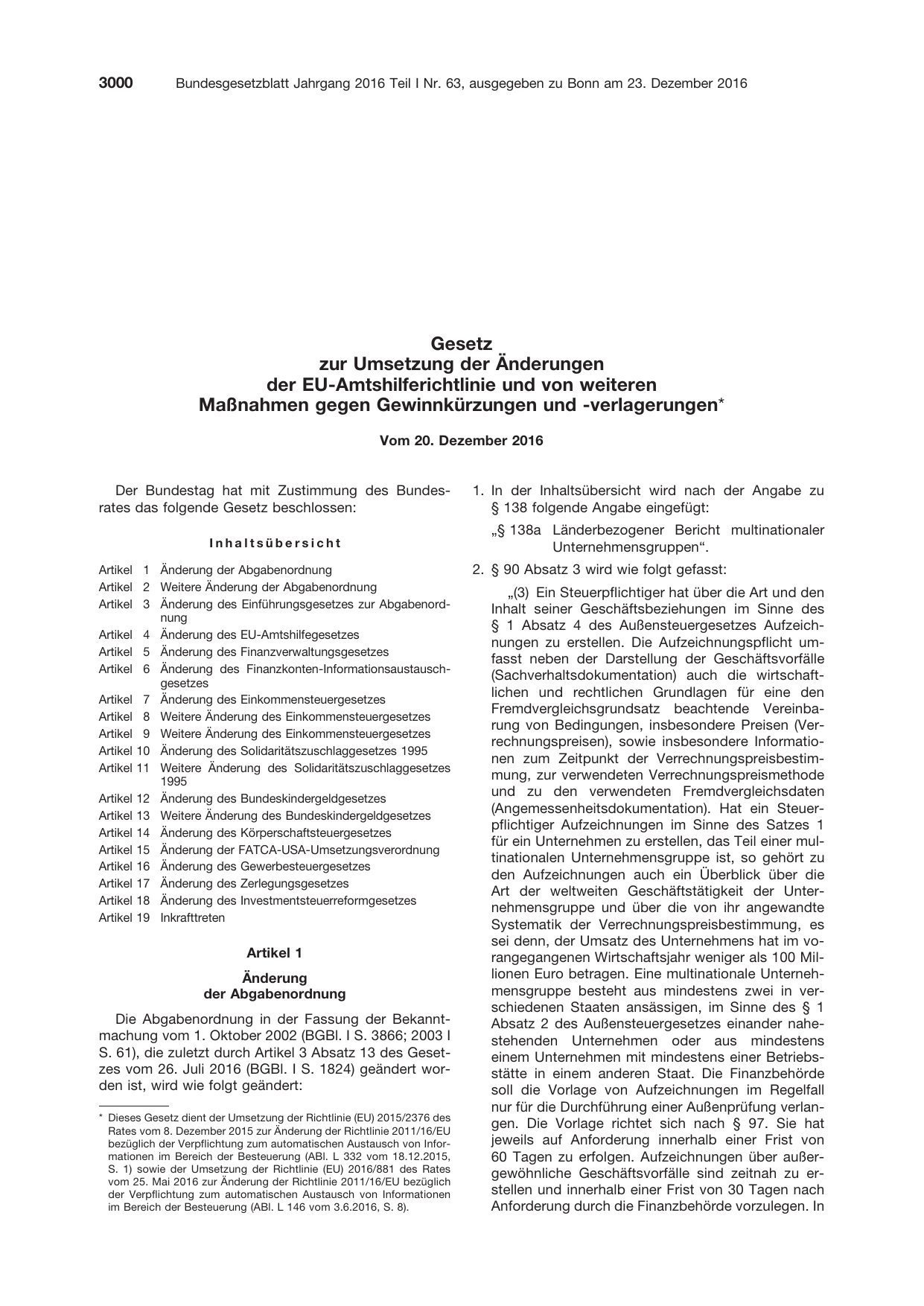 BGBl. 2016, Seite 3000 — Originalseite als Abbildung