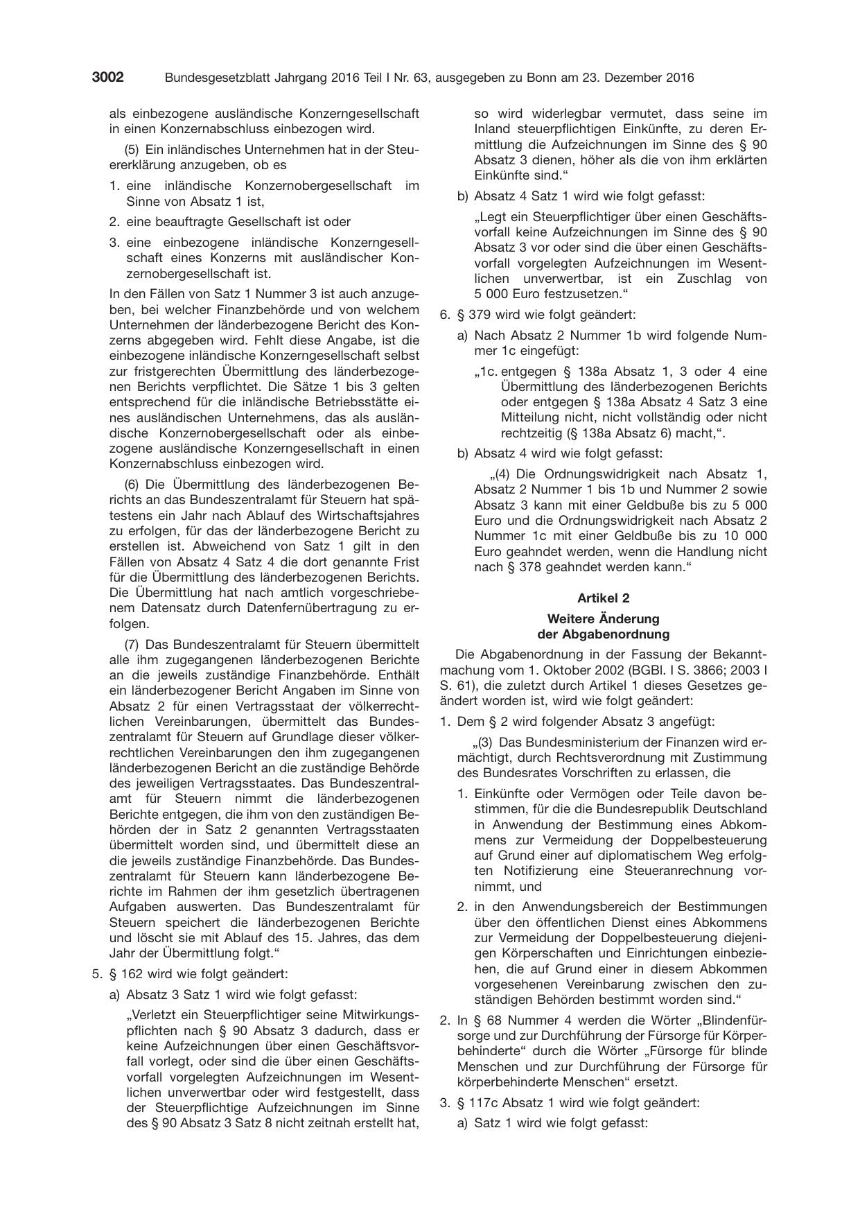 BGBl. 2016, Seite 3002 — Originalseite als Abbildung