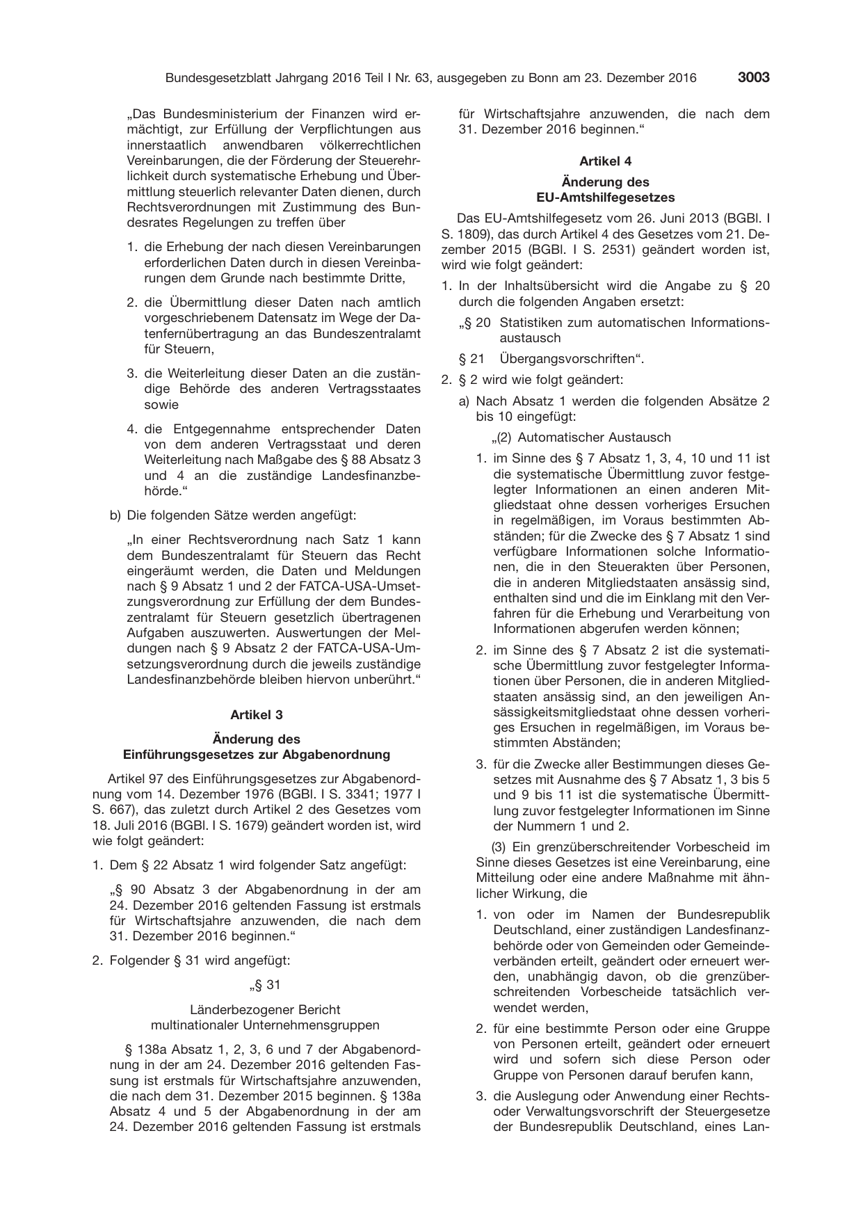 BGBl. 2016, Seite 3003 — Originalseite als Abbildung