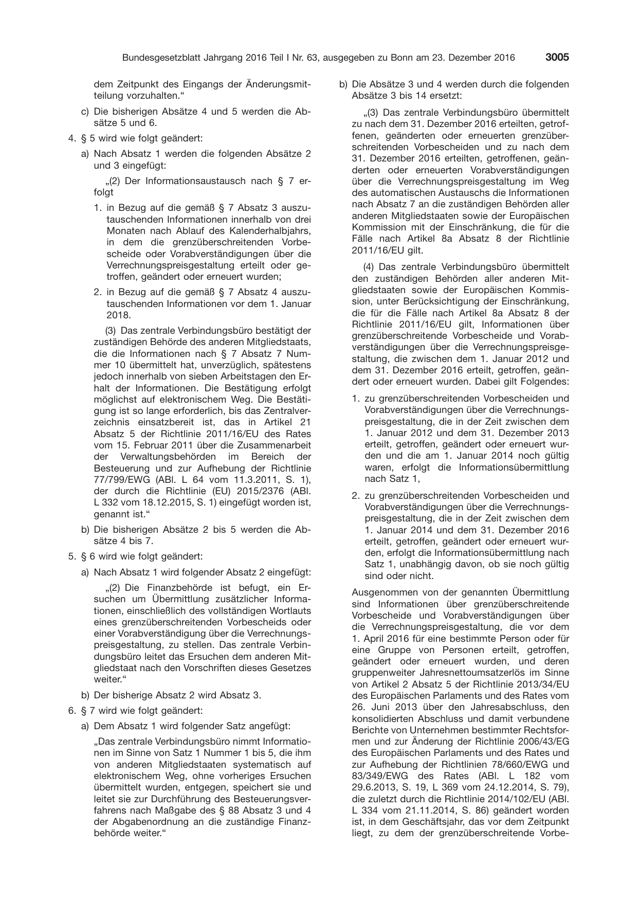 BGBl. 2016, Seite 3005 — Originalseite als Abbildung
