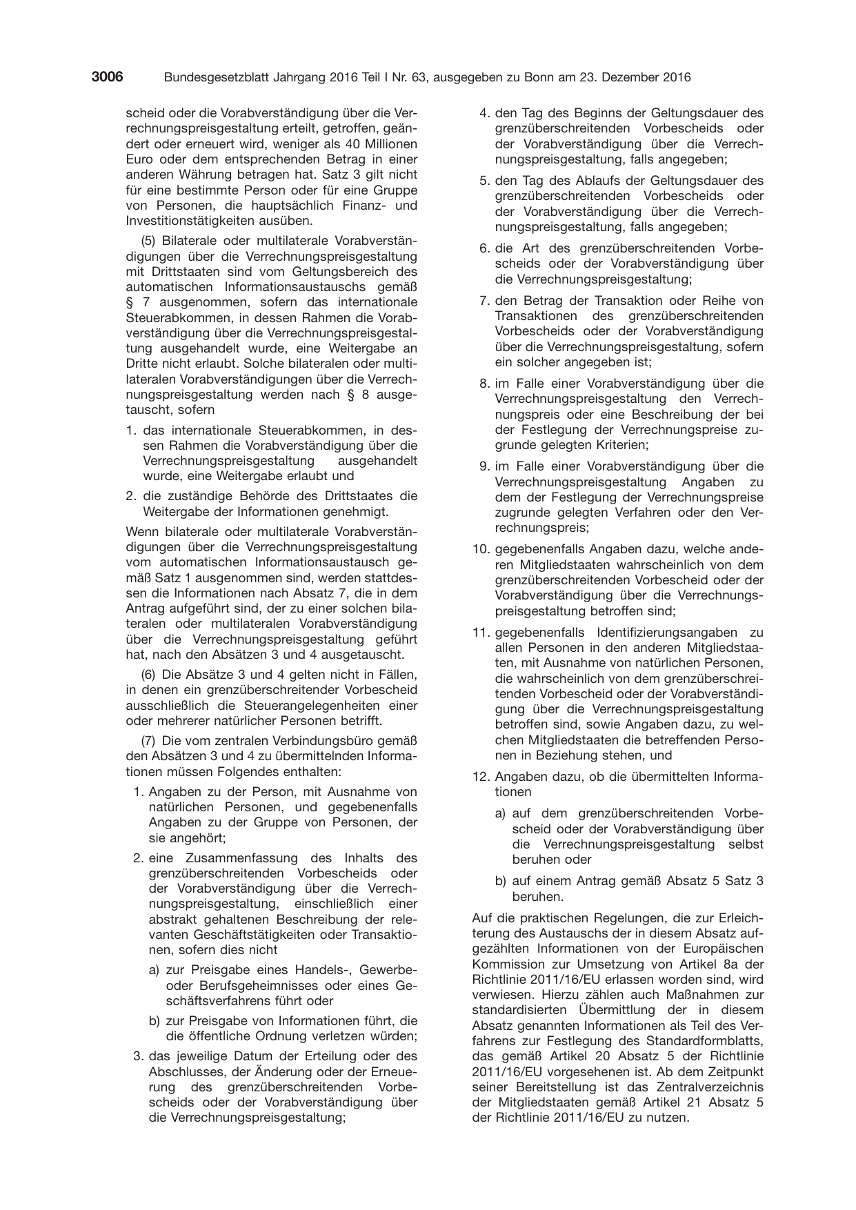 BGBl. 2016, Seite 3006 — Originalseite als Abbildung