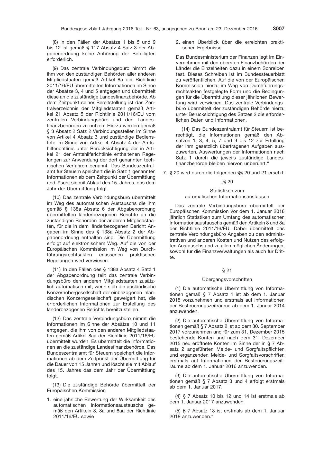 BGBl. 2016, Seite 3007 — Originalseite als Abbildung