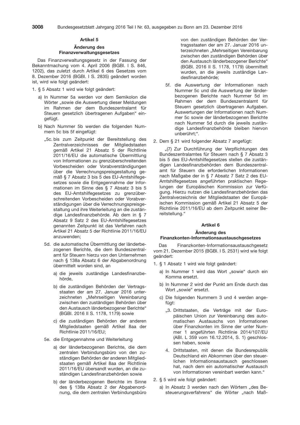 BGBl. 2016, Seite 3008 — Originalseite als Abbildung