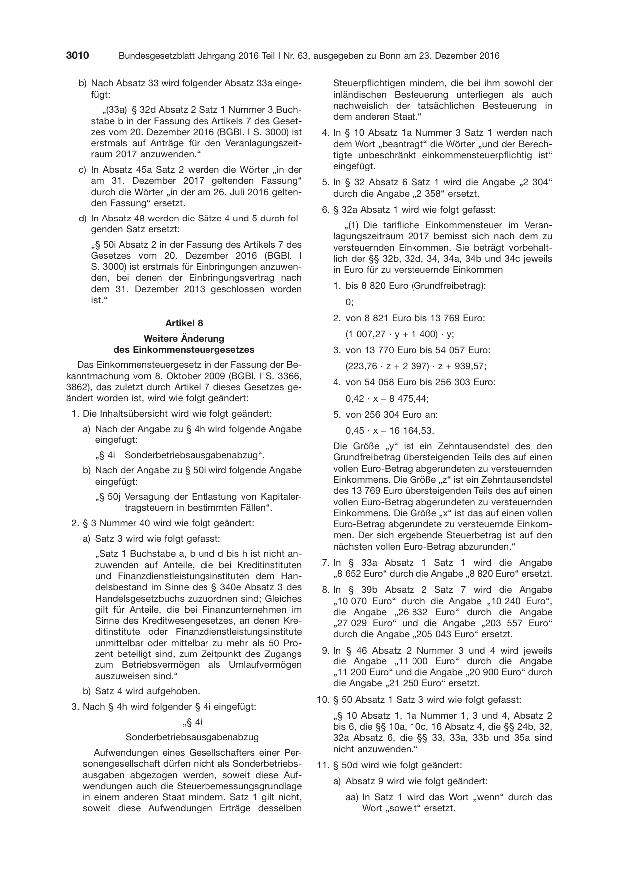 BGBl. 2016, Seite 3010 — Originalseite als Abbildung
