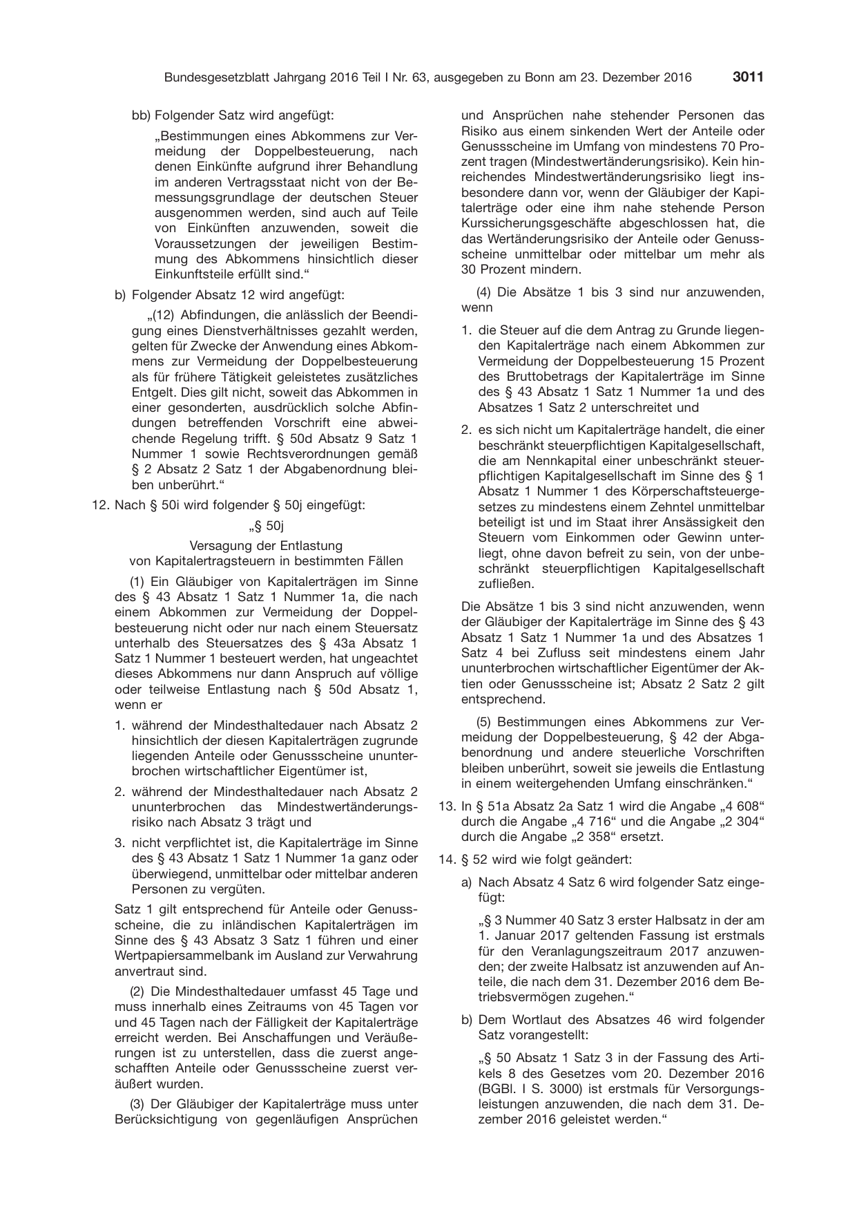 BGBl. 2016, Seite 3011 — Originalseite als Abbildung