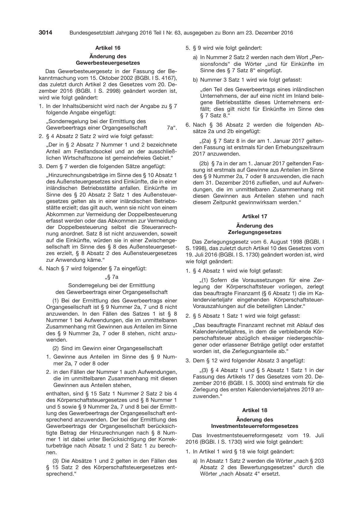 BGBl. 2016, Seite 3014 — Originalseite als Abbildung