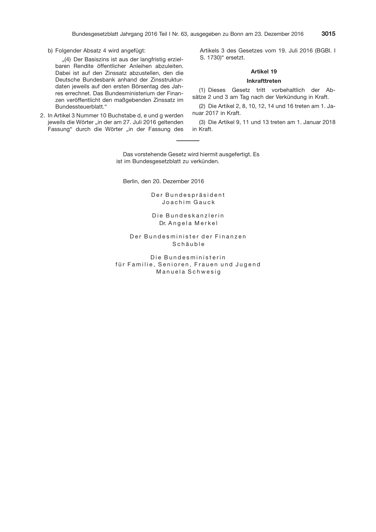 BGBl. 2016, Seite 3015 — Originalseite als Abbildung