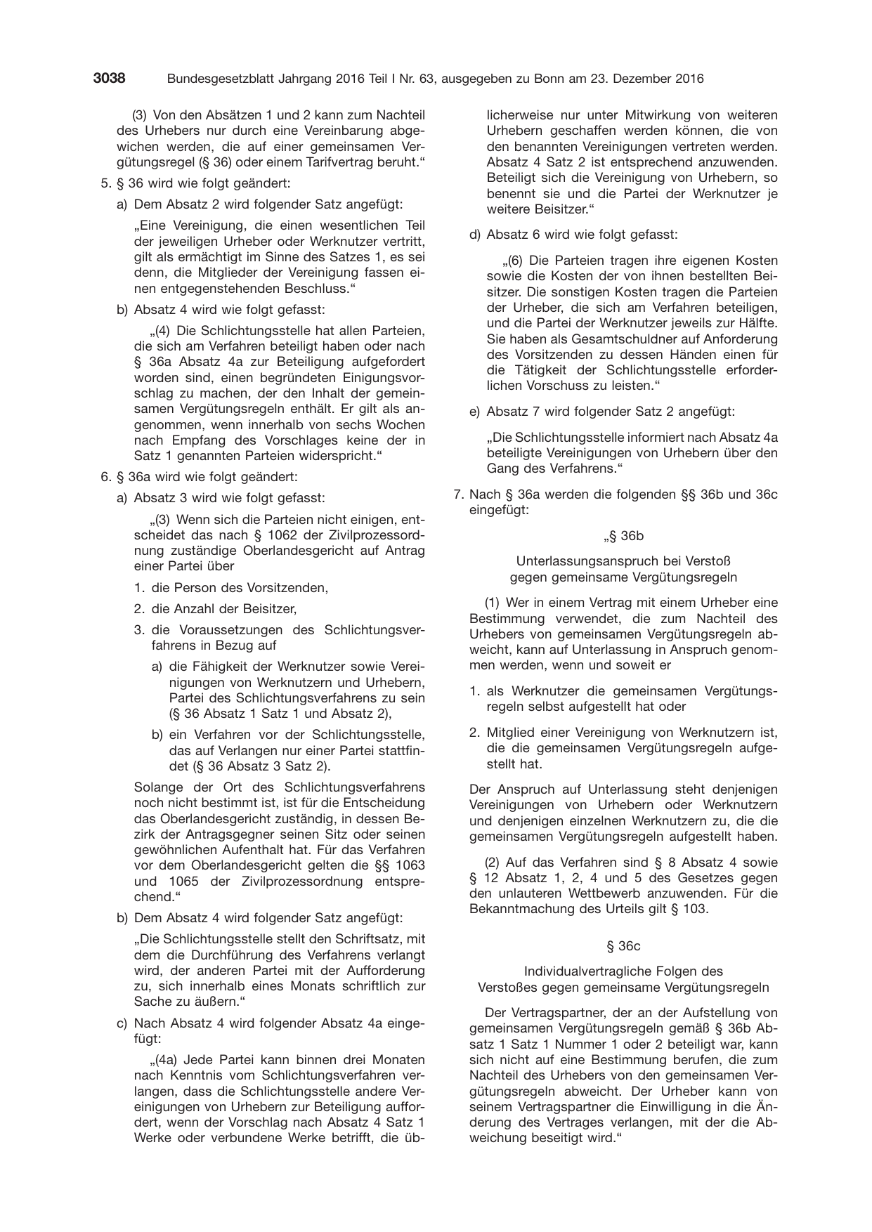 BGBl. 2016, Seite 3038 — Originalseite als Abbildung