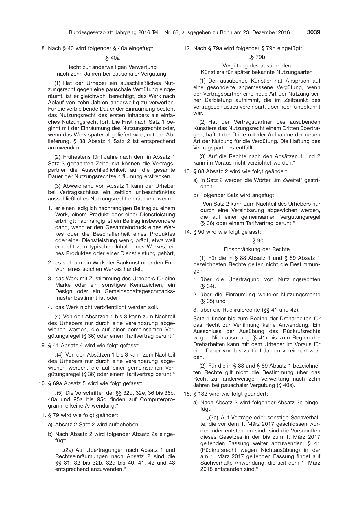 BGBl. 2016, Seite 3039 — Originalseite als Abbildung