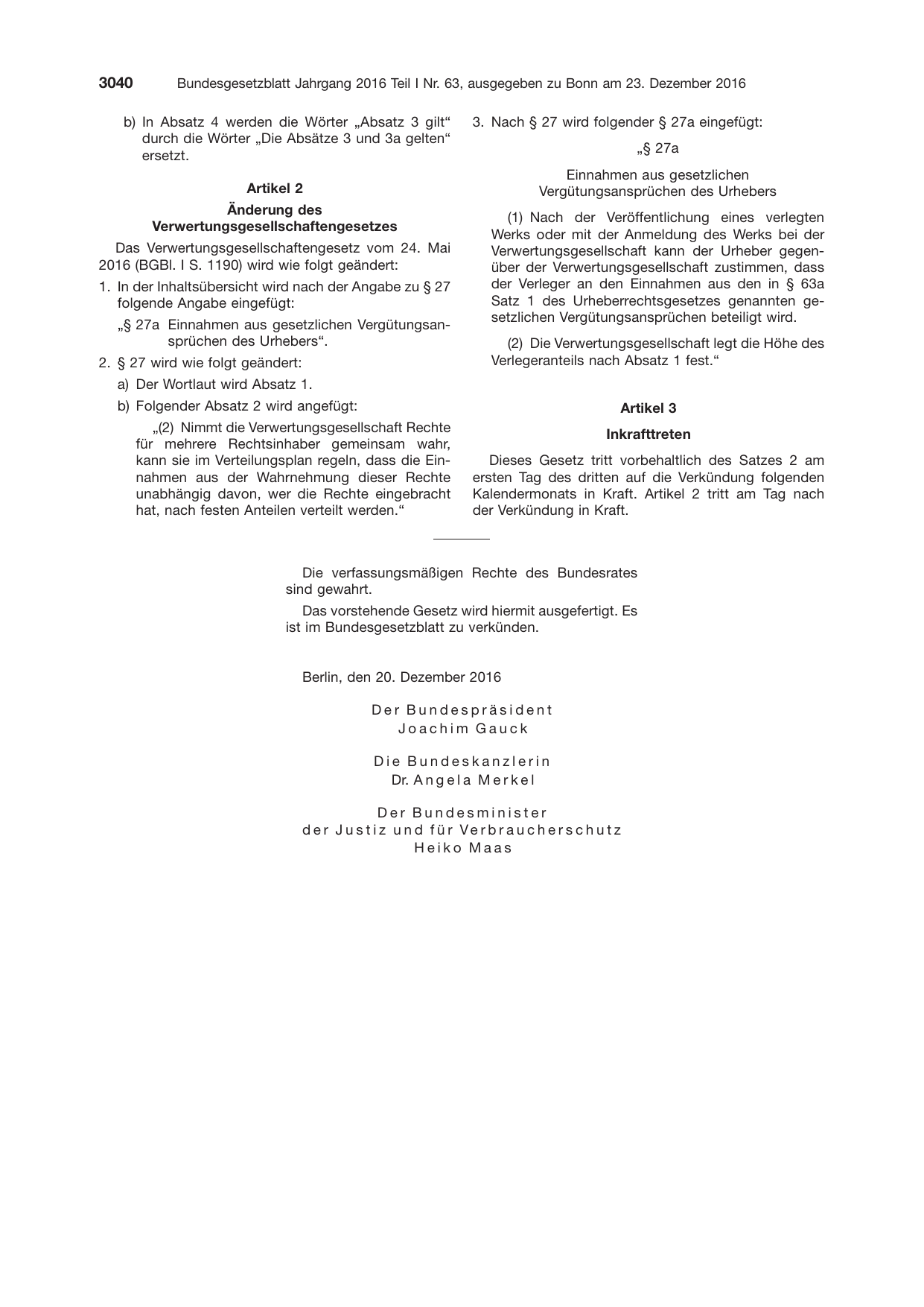 BGBl. 2016, Seite 3040 — Originalseite als Abbildung